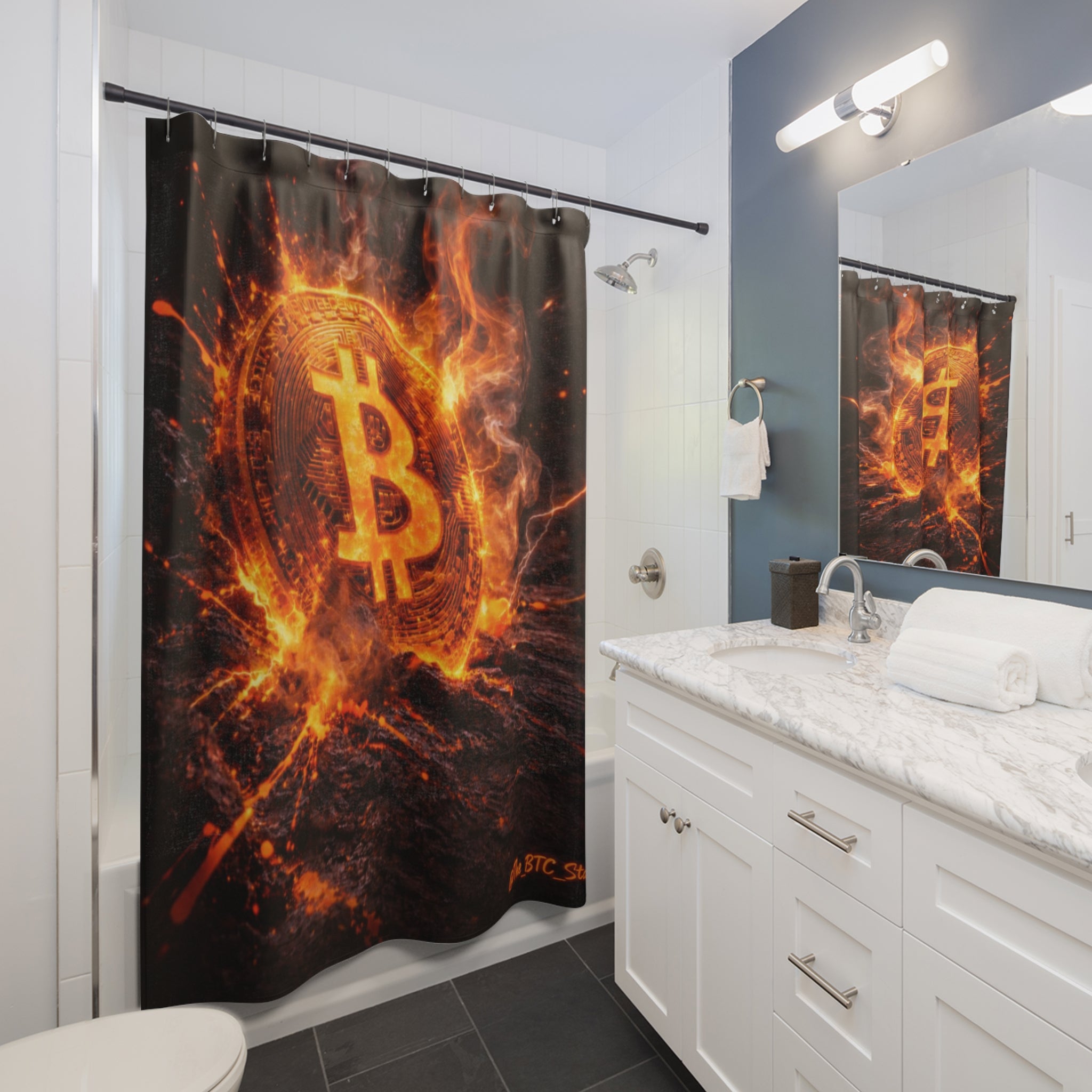 Flaming Bitcoin Abstract Shower Curtains