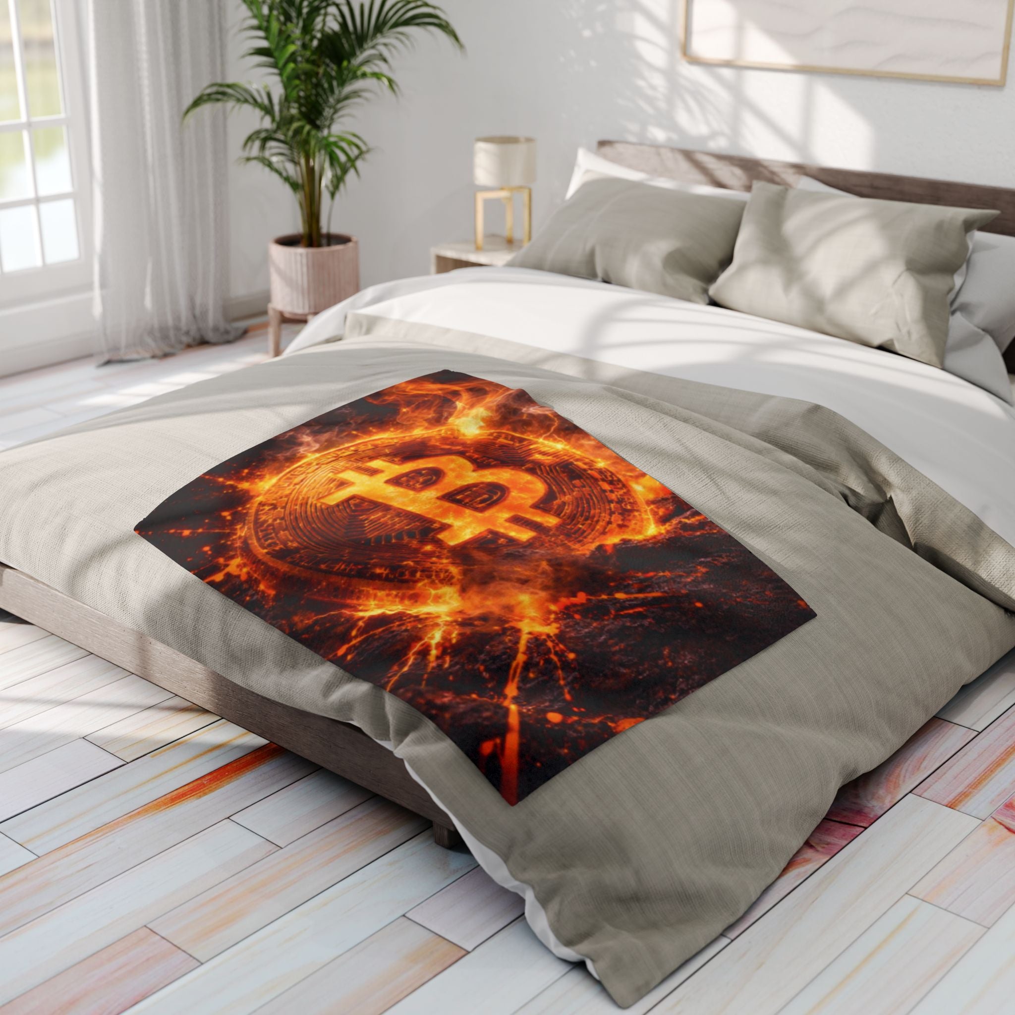 Flaming Bitcoin Arctic Fleece Blanket