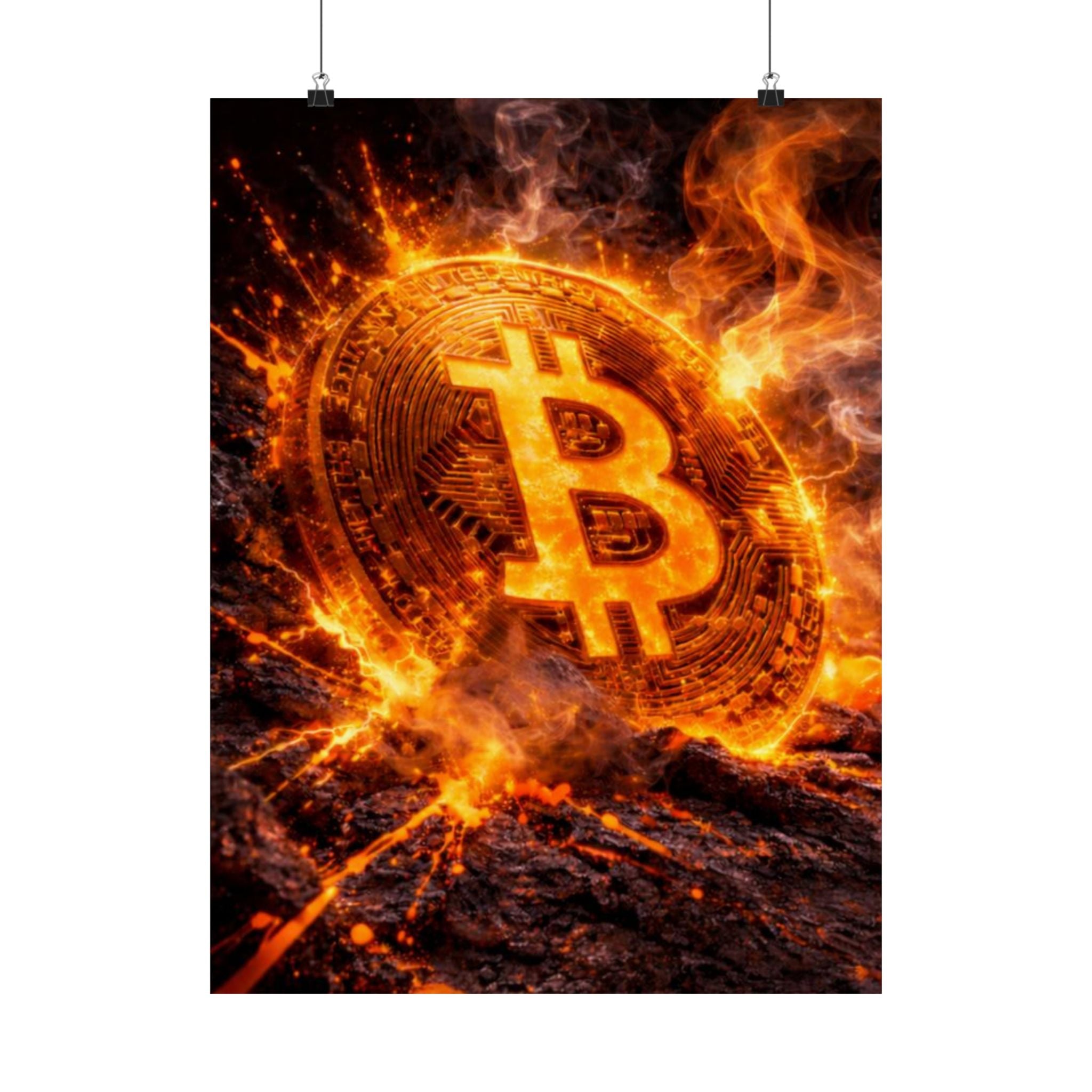 Flaming Bitcoin Matte Vertical Posters