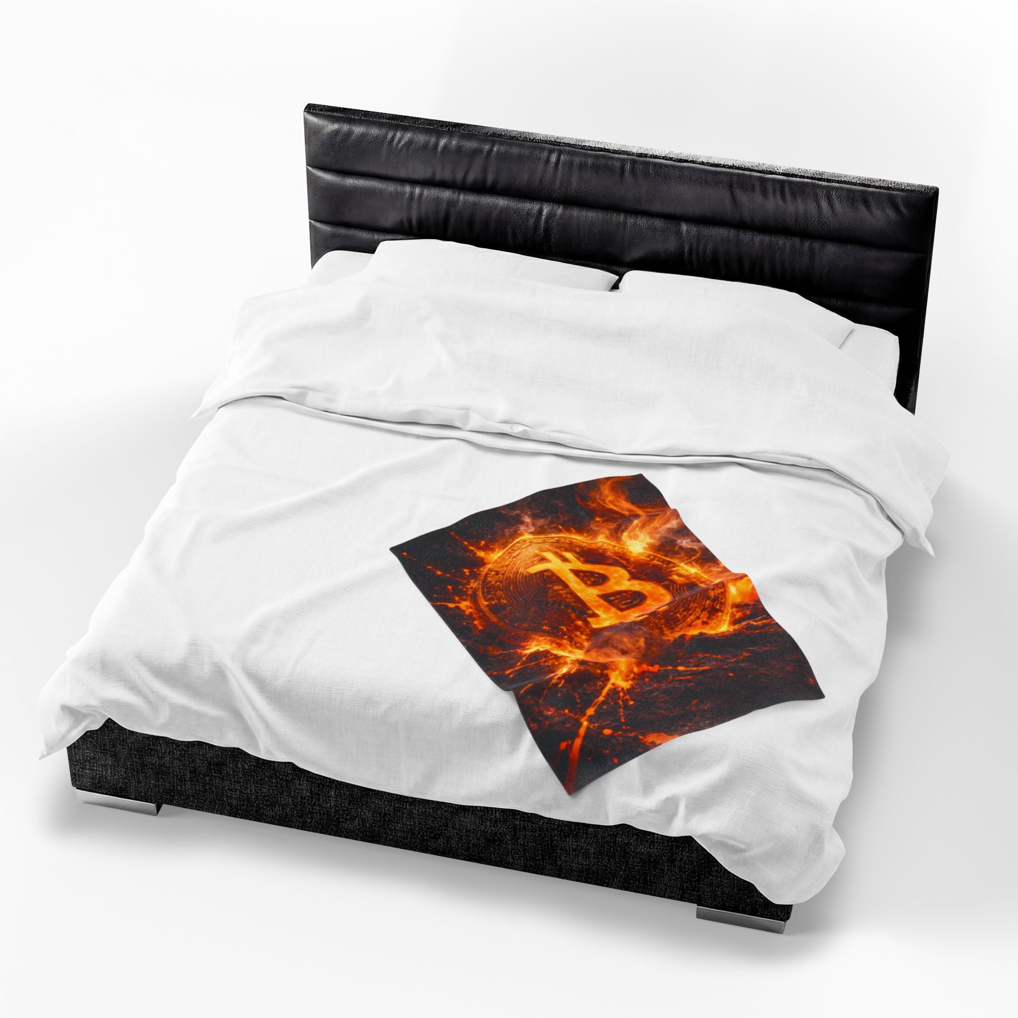 Flaming Bitcoin Velveteen Plush Blanket