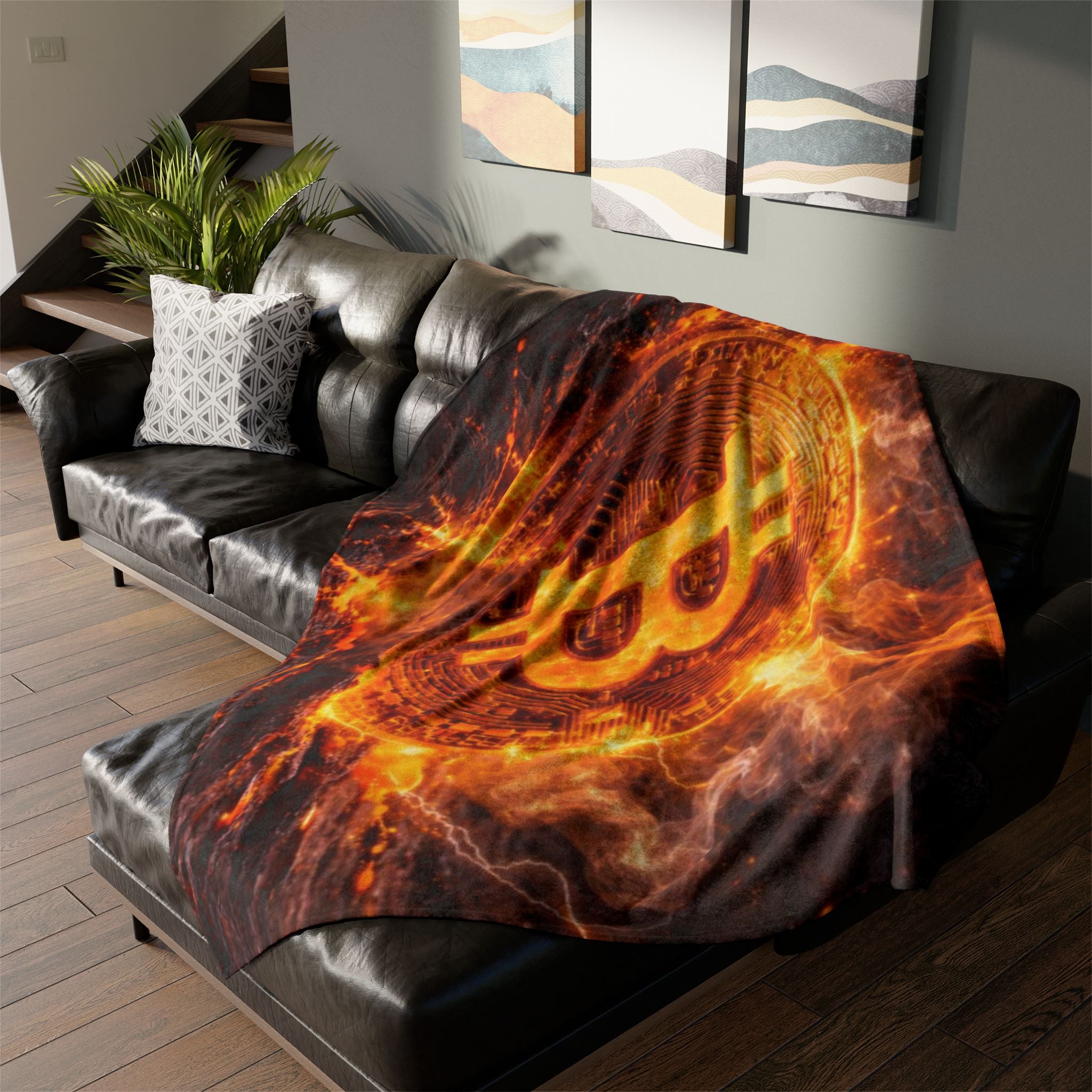 Flaming Bitcoin Soft Polyester Blanket