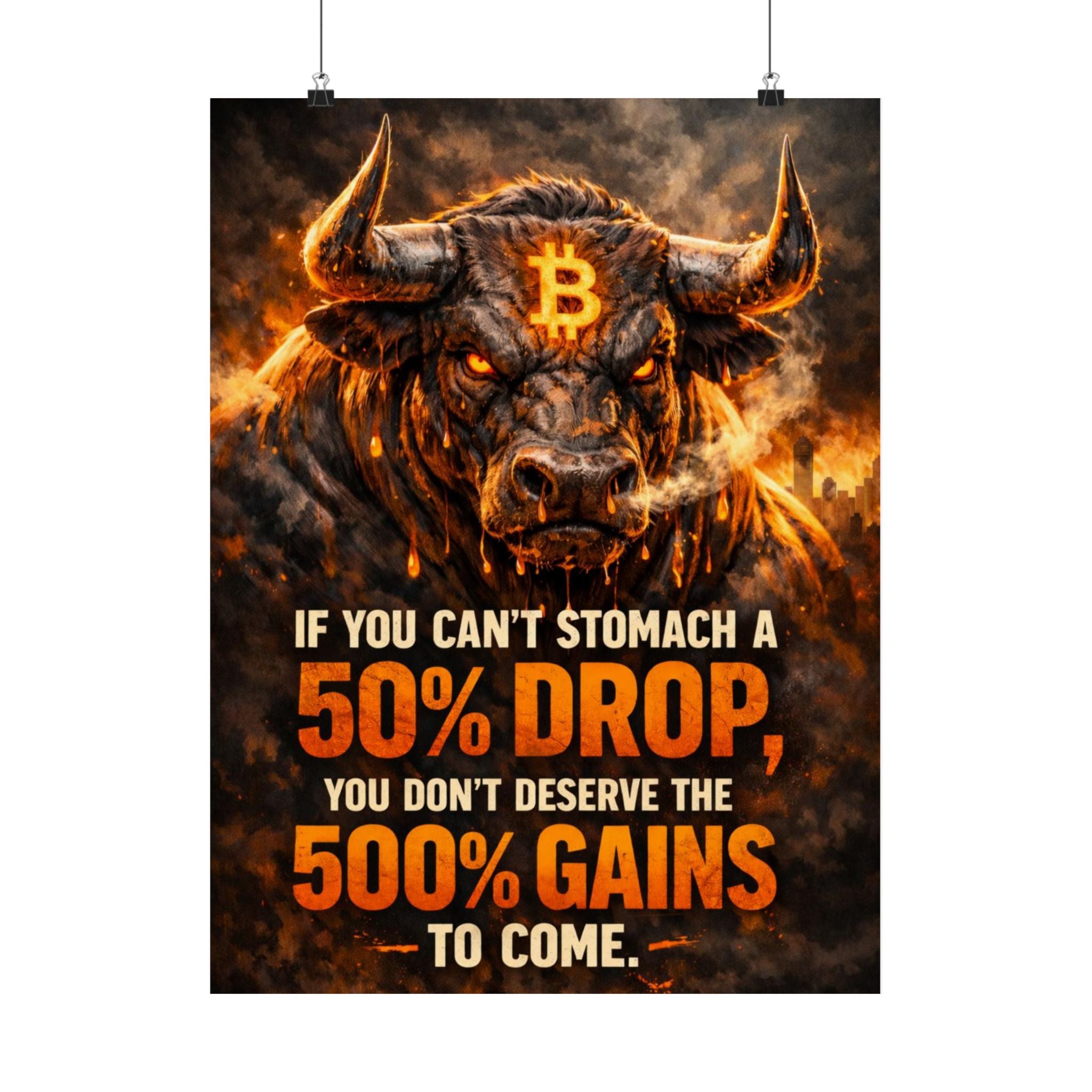 Bitcoin Bull Gains Matte Vertical Posters