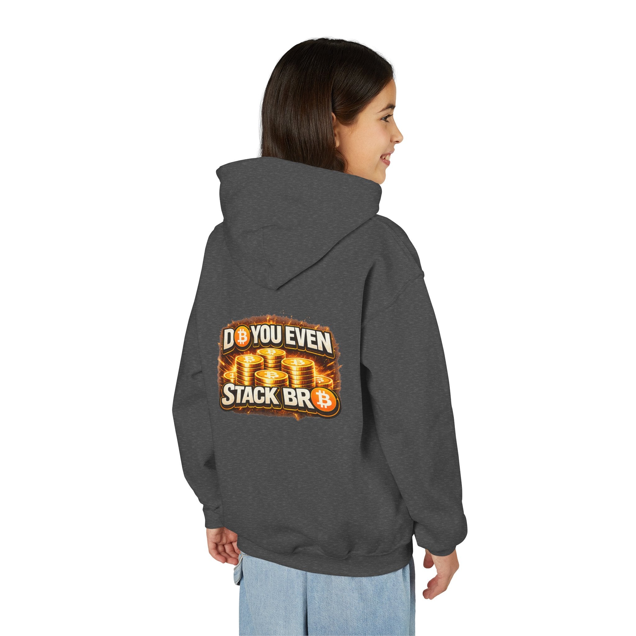 Bitcoin Logo Double Sided Youth Heavy Blend Hooded Sweatshirt