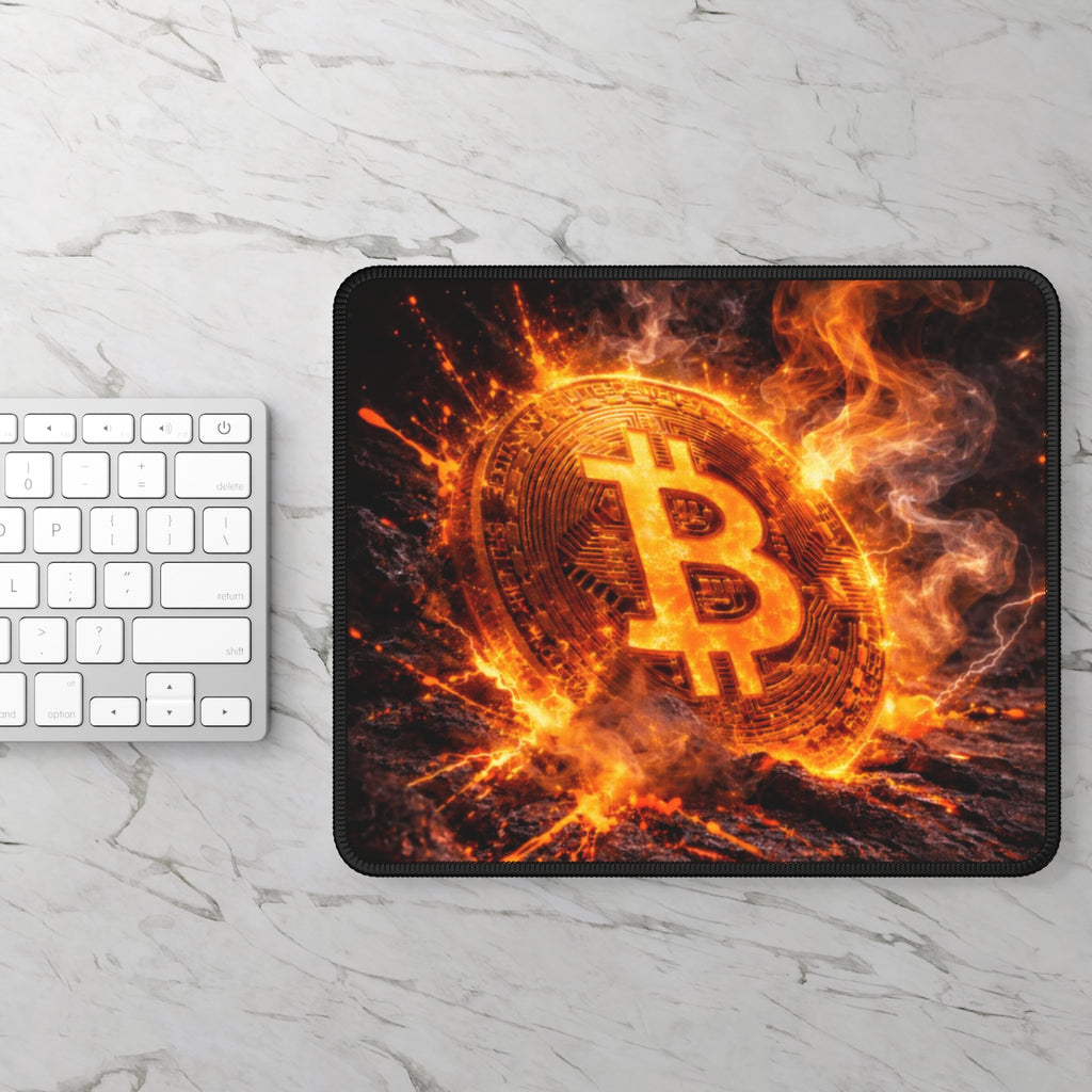 Flaming Bitcoin Gaming Mouse Pad
