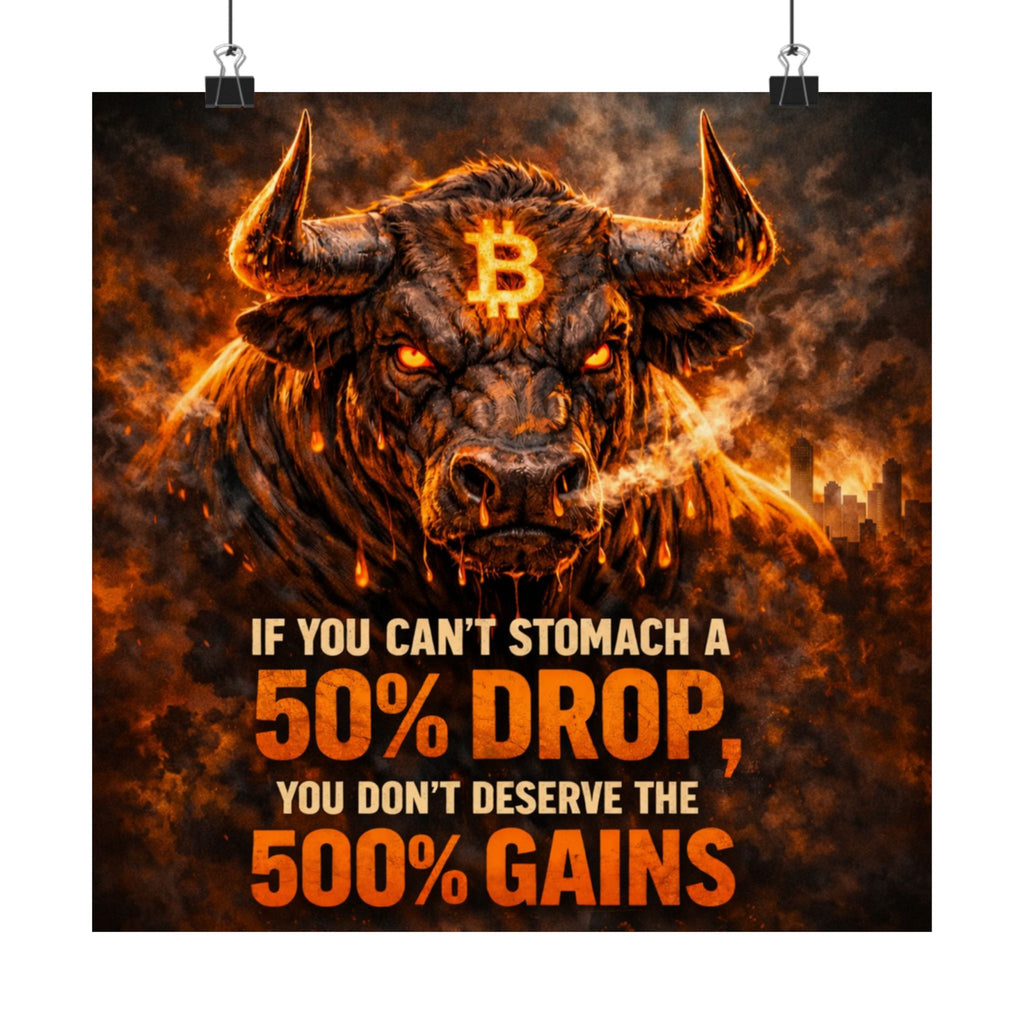 Bitcoin Bull Gains Matte Vertical Posters
