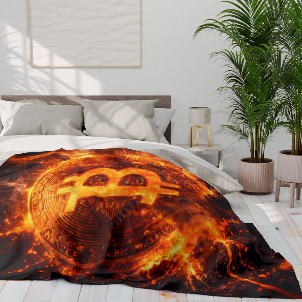 Flaming Bitcoin Arctic Fleece Blanket