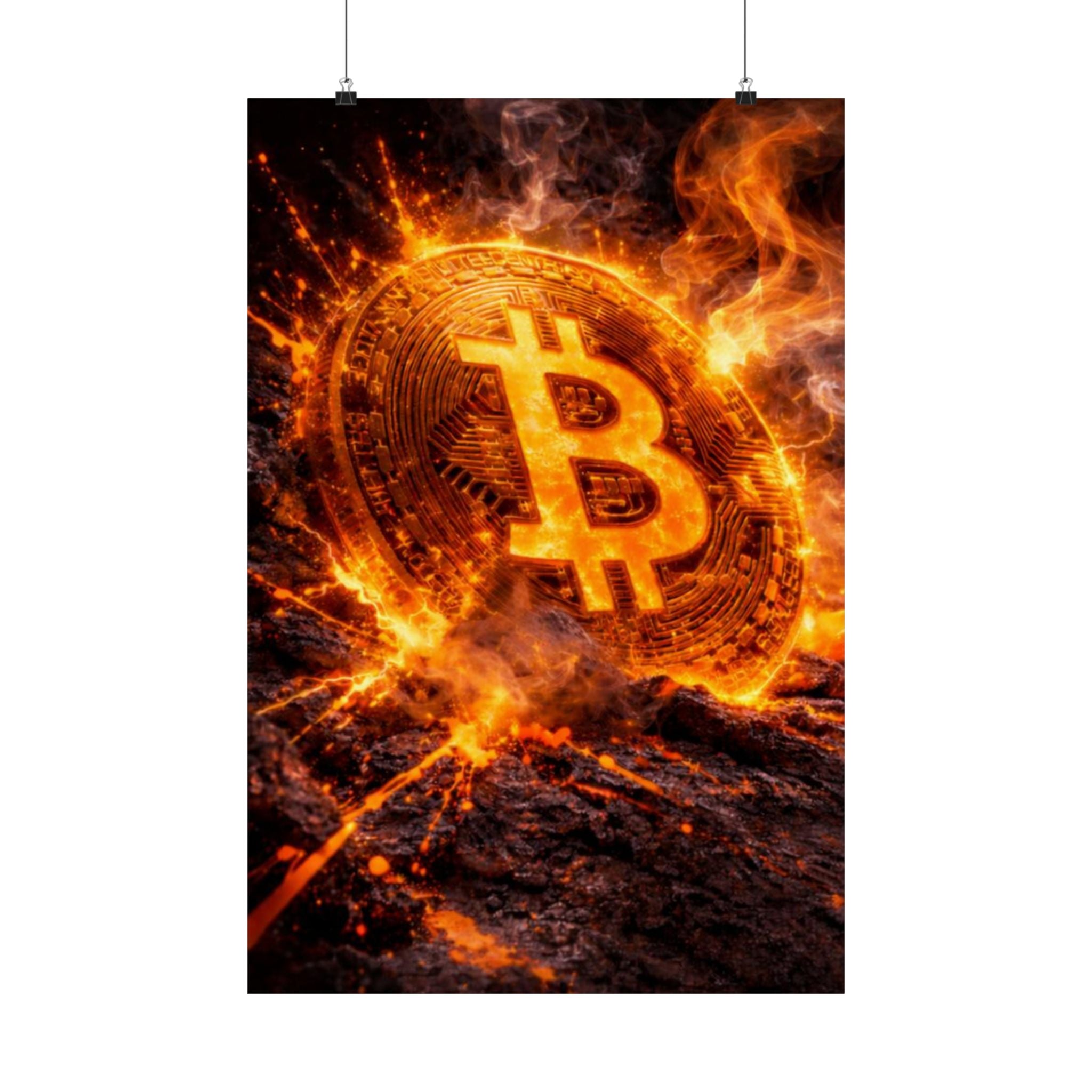 Flaming Bitcoin Matte Vertical Posters