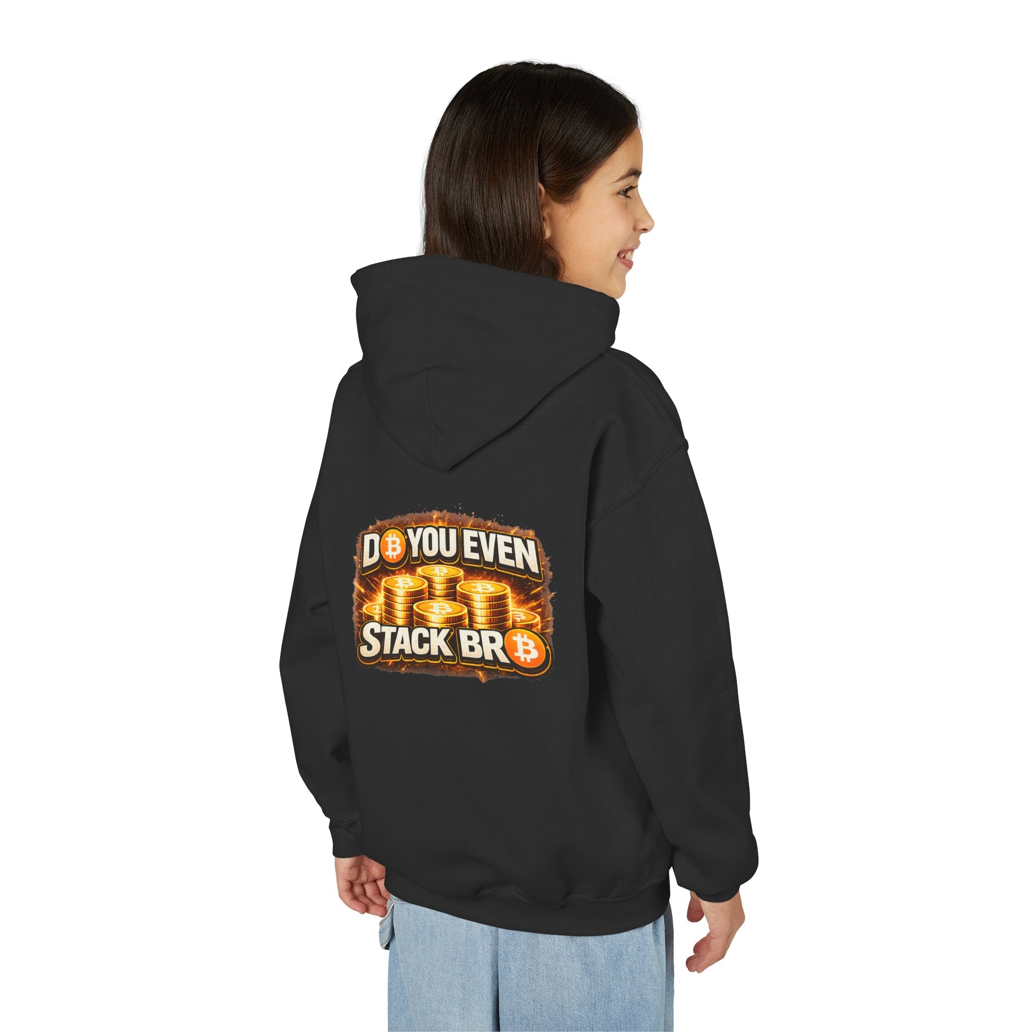 Bitcoin Logo Double Sided Youth Heavy Blend Hooded Sweatshirt