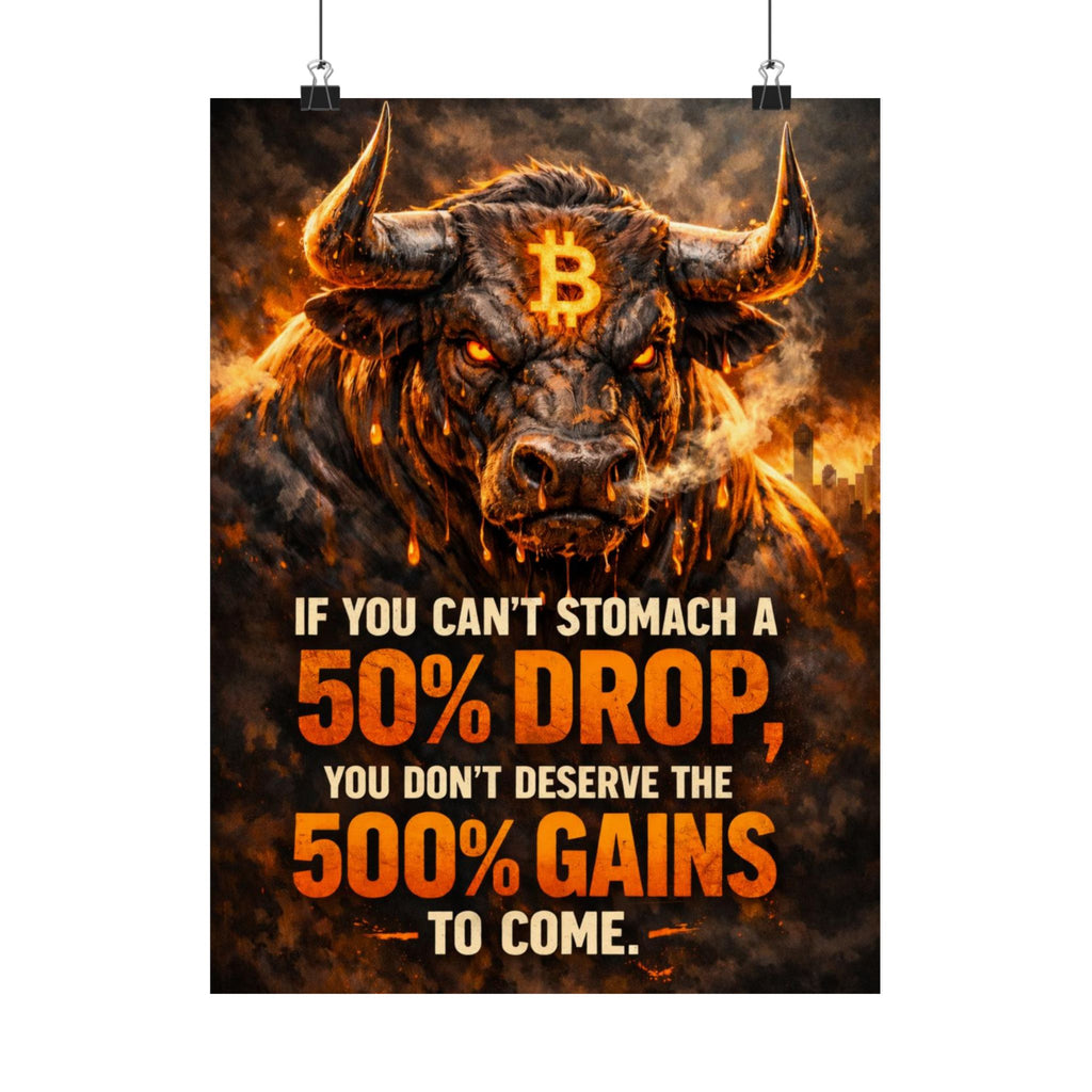 Bitcoin Bull Gains Matte Vertical Posters