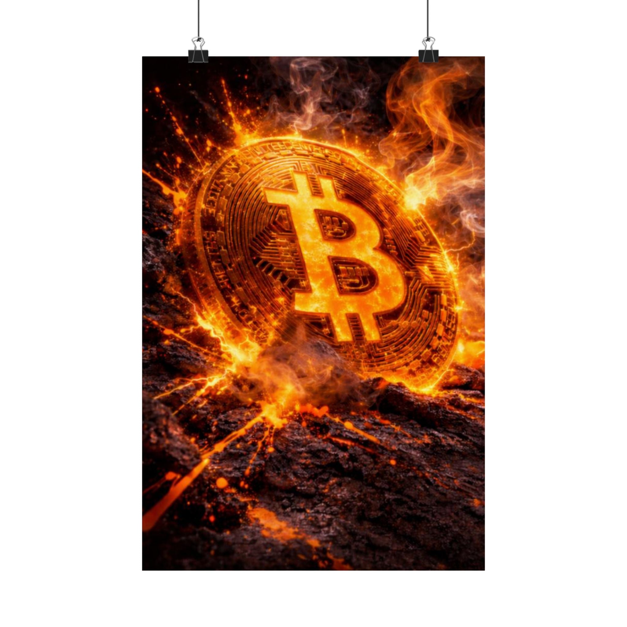 Flaming Bitcoin Matte Vertical Posters