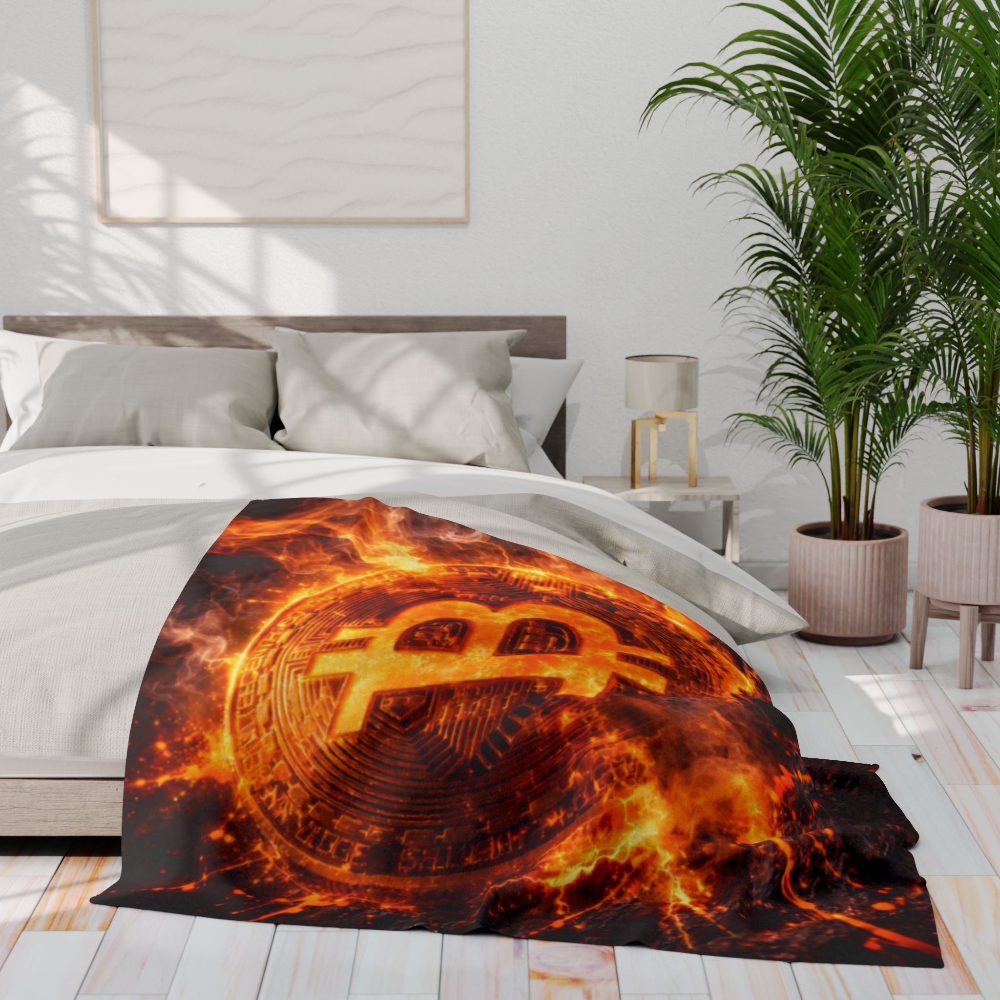 Flaming Bitcoin Arctic Fleece Blanket