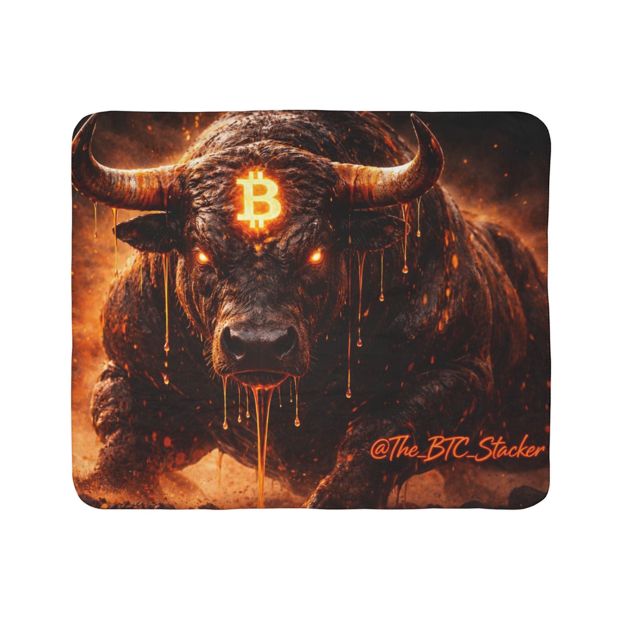 Bitcoin Bull Orange Eyes Fleece Sherpa Blanket