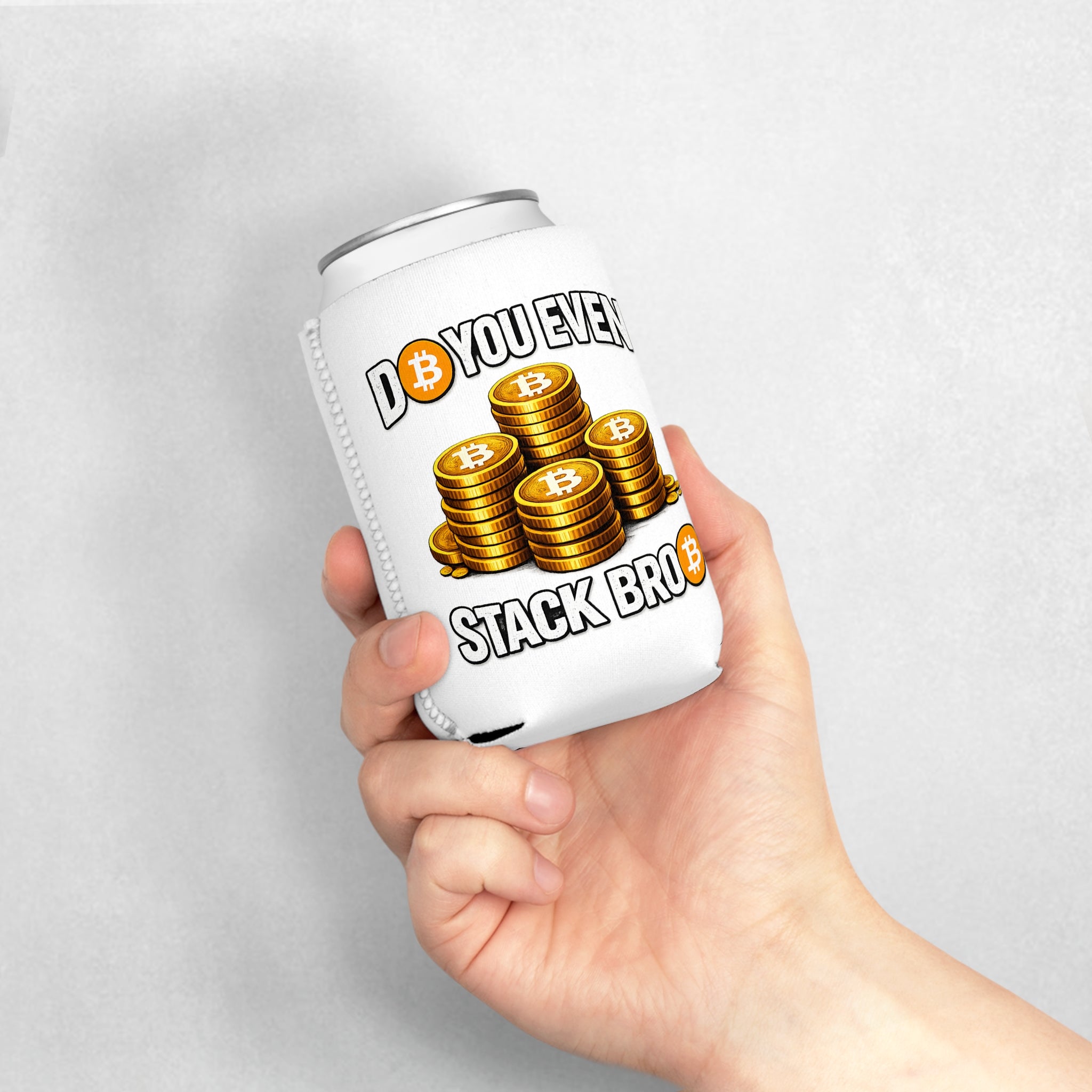 White Do You Even Stack Bro Can Cooler Sleeve