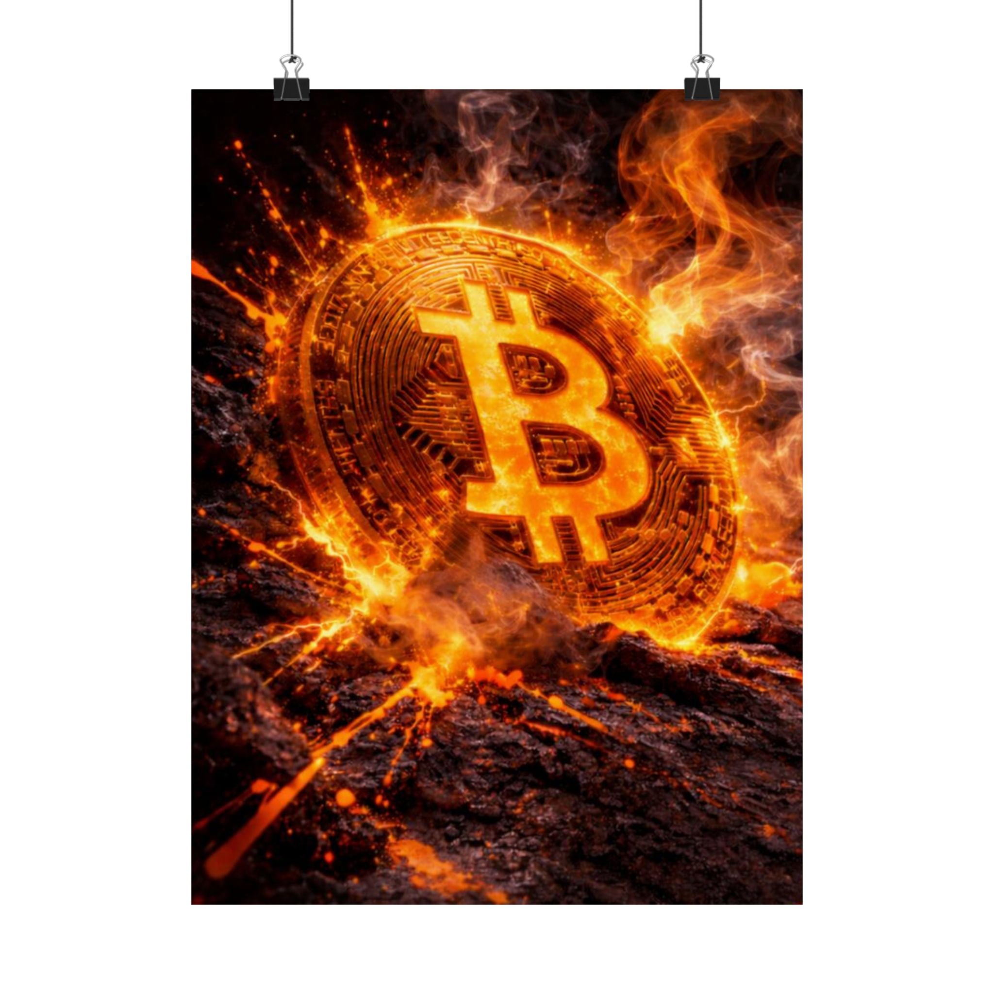 Flaming Bitcoin Matte Vertical Posters