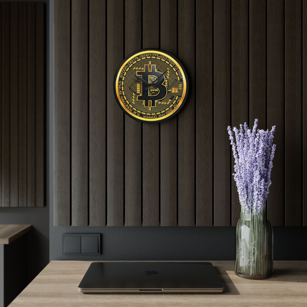 Bitcoin Black Background Acrylic Wall Clock