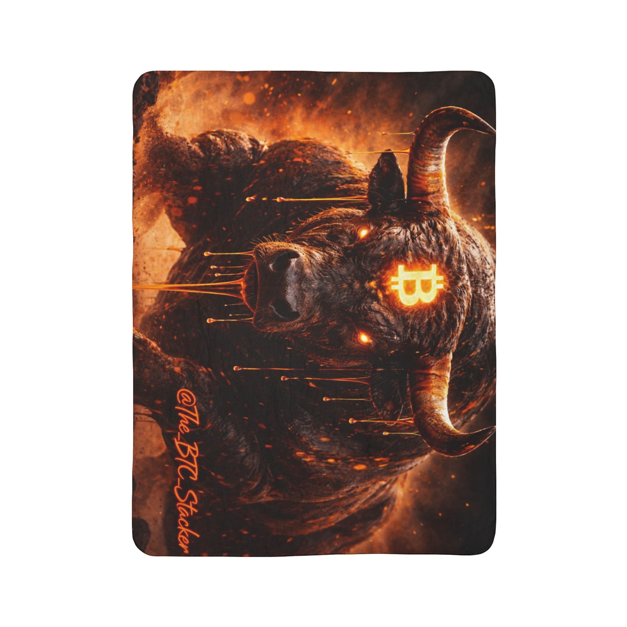 Bitcoin Bull Orange Eyes Fleece Sherpa Blanket
