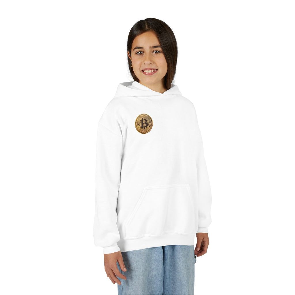 Bitcoin Logo Double Sided Youth Heavy Blend Hooded Sweatshirt