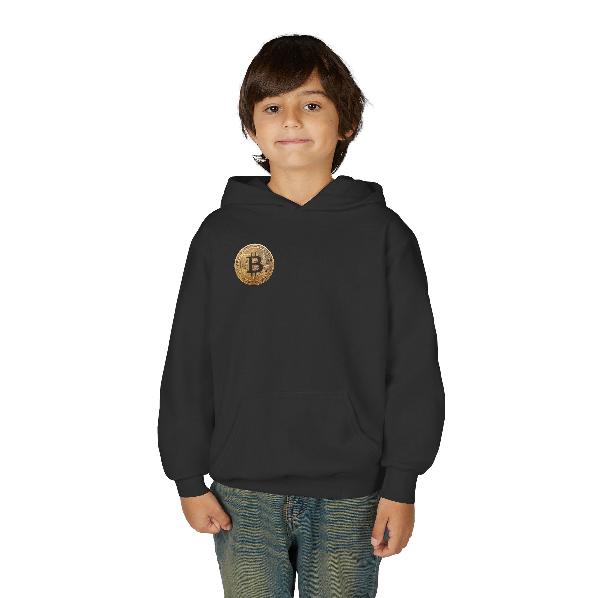 Bitcoin Logo Double Sided Youth Heavy Blend Hooded Sweatshirt