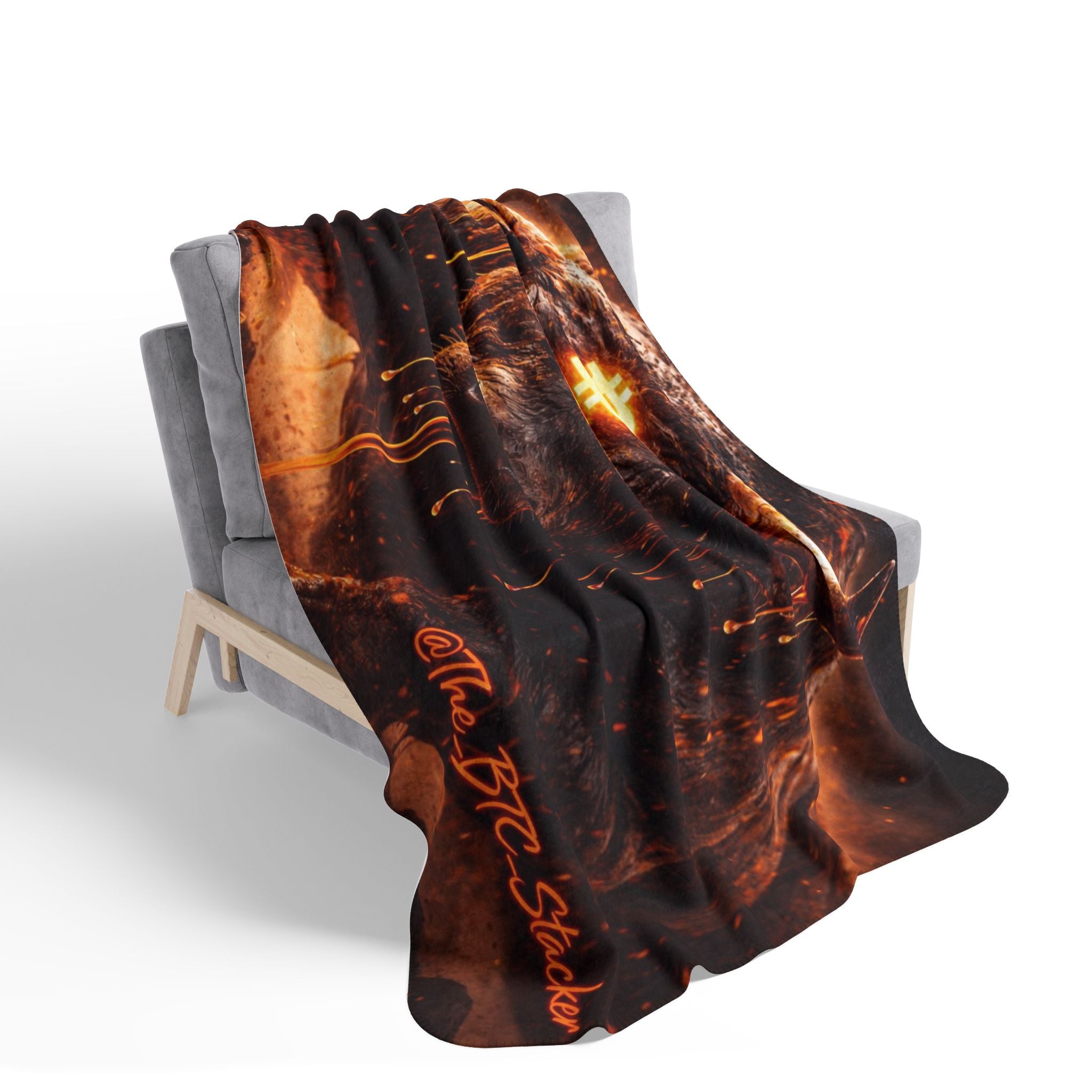 Bitcoin Bull Orange Eyes Fleece Sherpa Blanket