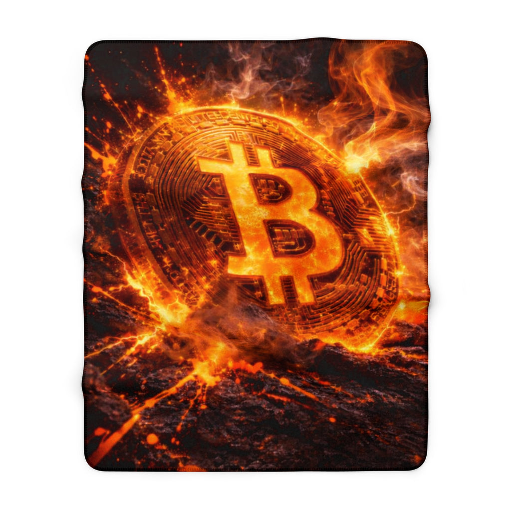 Flaming Bitcoin Sherpa Fleece Blanket