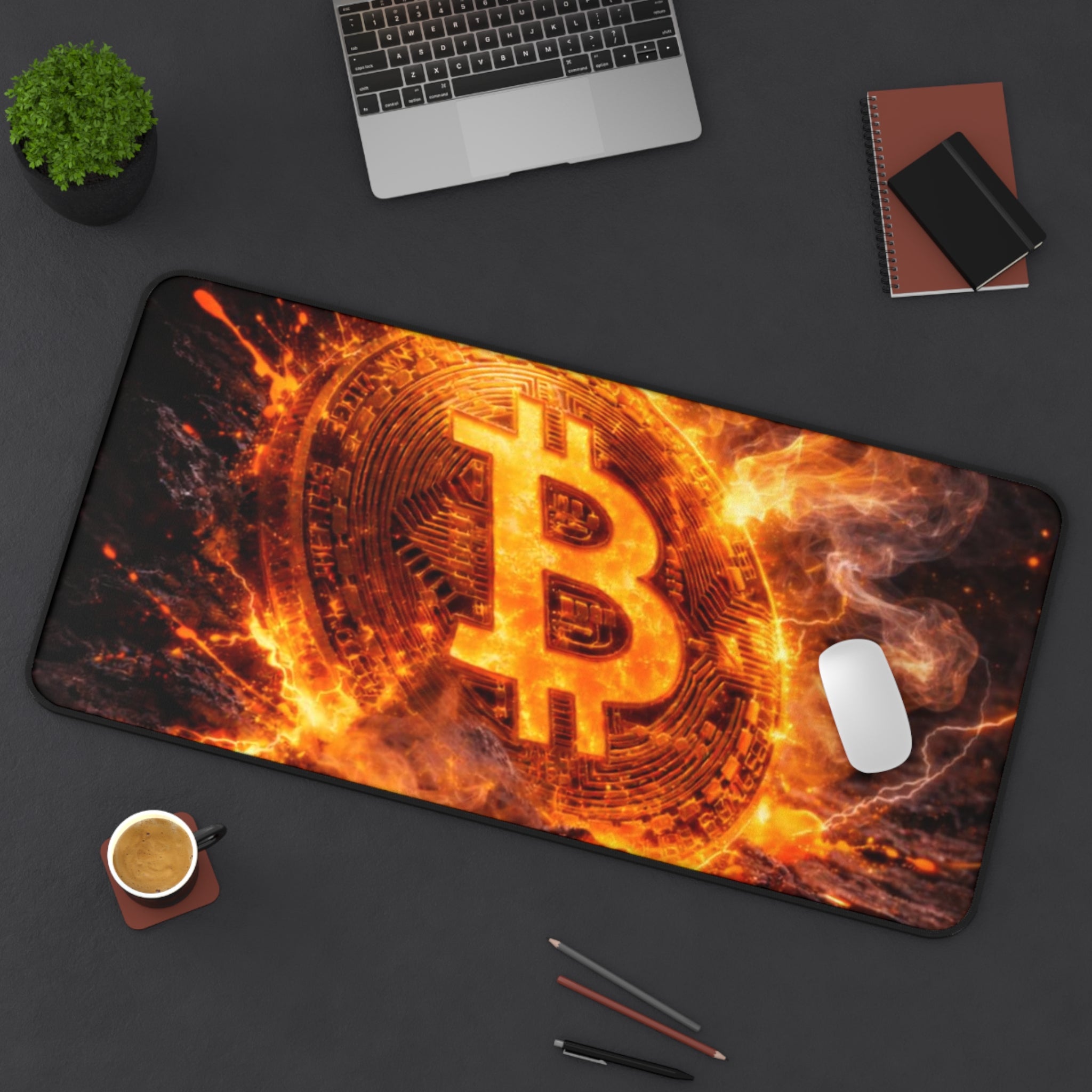 Flaming Bitcoin Desk Mat