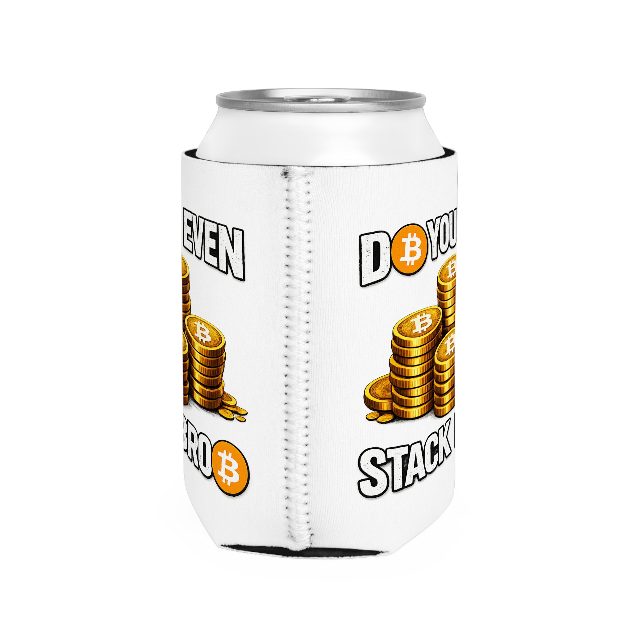 White Do You Even Stack Bro Can Cooler Sleeve