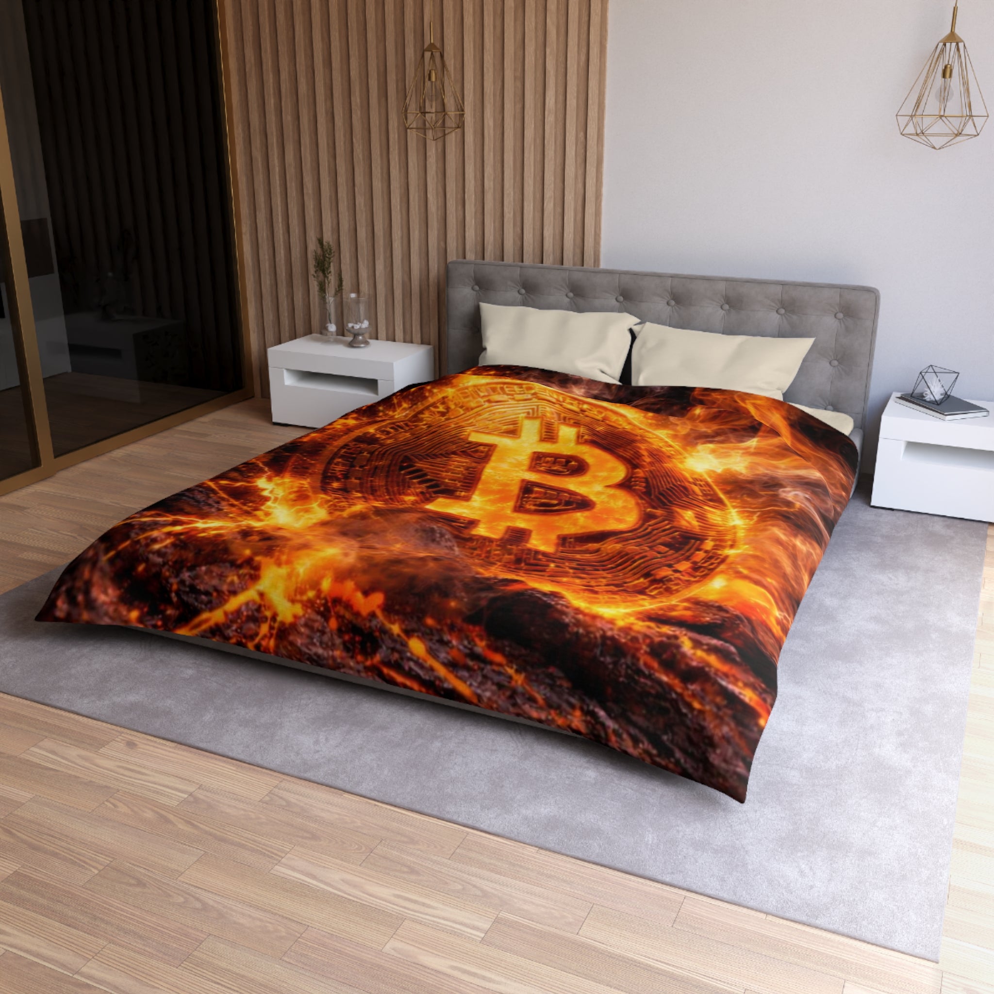 Flaming Bitcoin Microfiber Duvet Cover