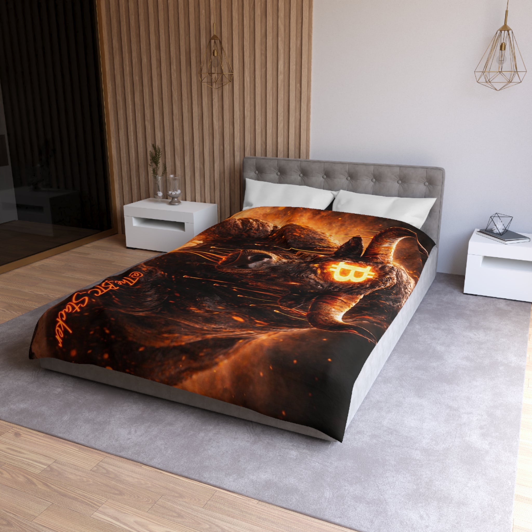 Bitcoin Bull Orange Eyes Microfiber Duvet Cover