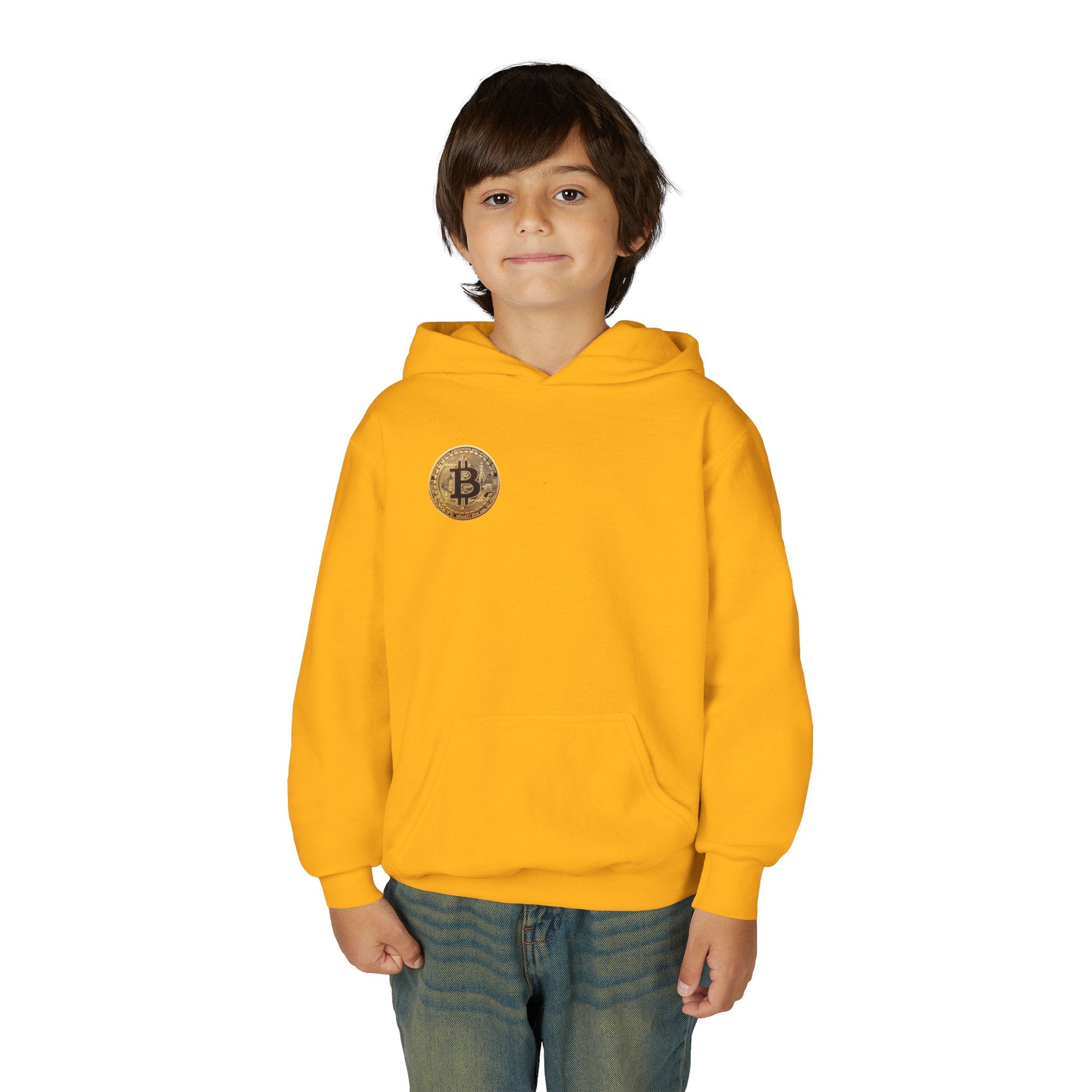 Bitcoin Logo Double Sided Youth Heavy Blend Hooded Sweatshirt