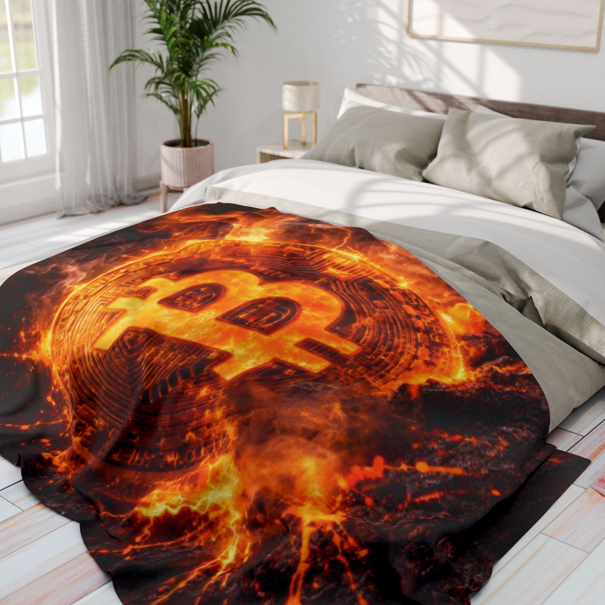 Flaming Bitcoin Arctic Fleece Blanket