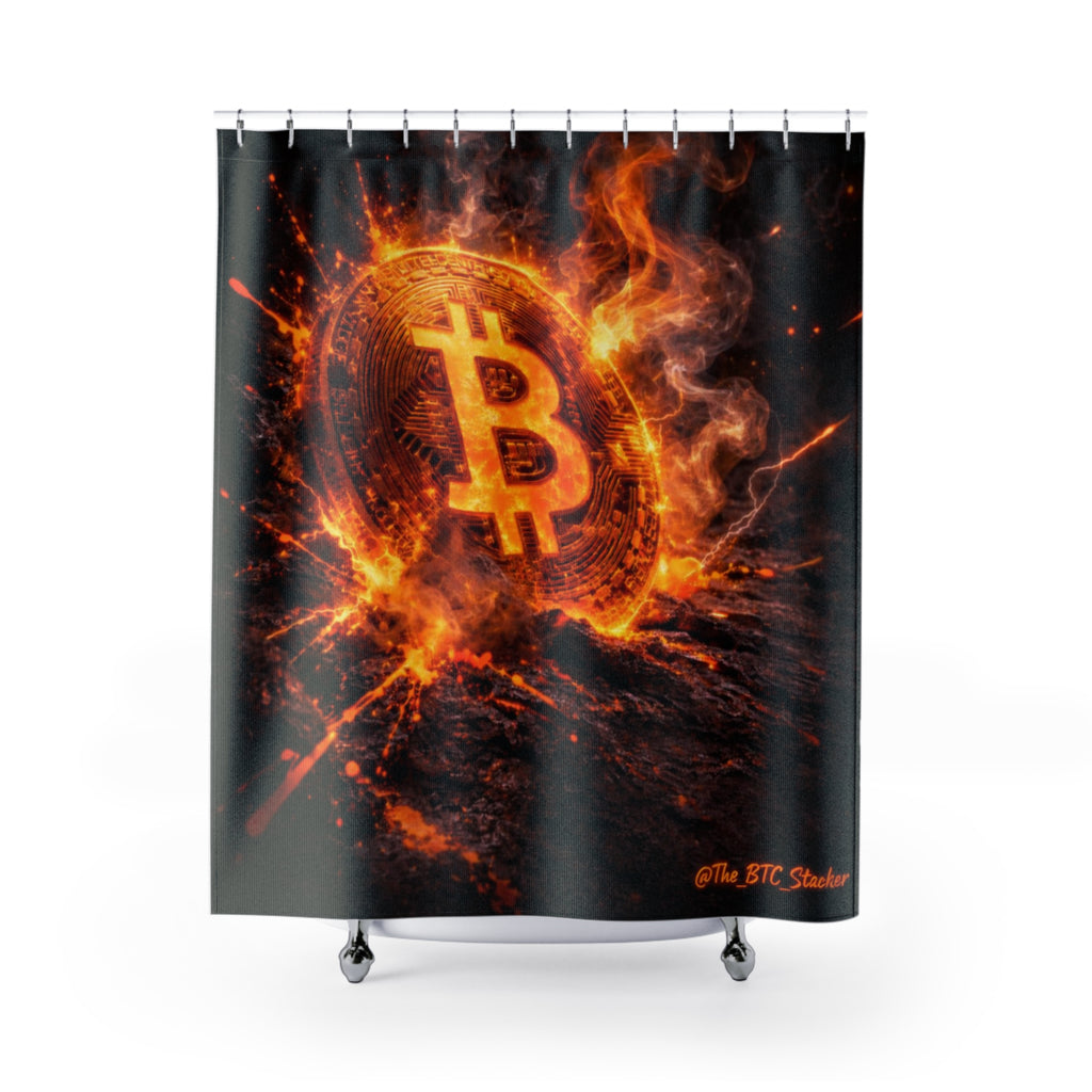 Flaming Bitcoin Abstract Shower Curtains