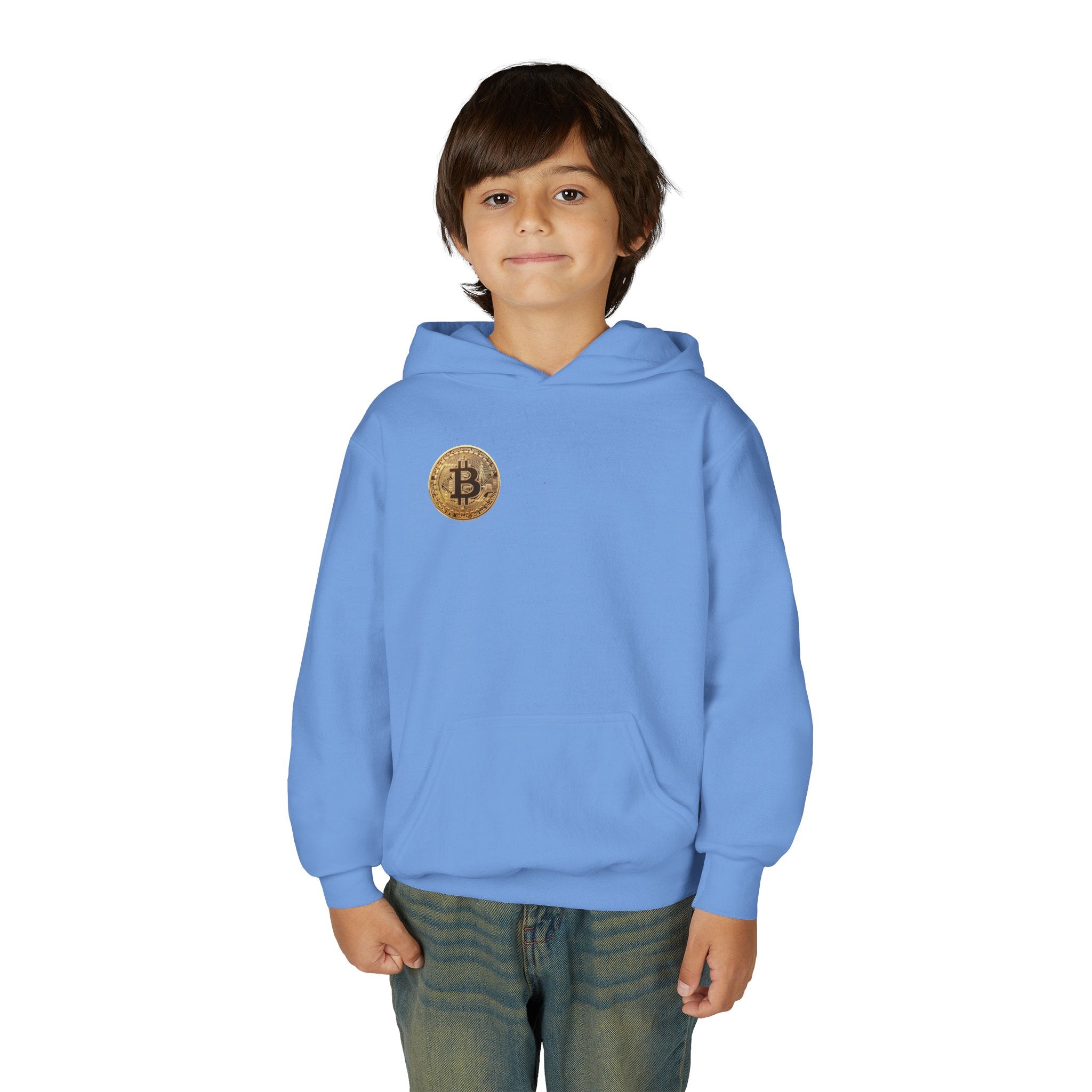 Bitcoin Logo Double Sided Youth Heavy Blend Hooded Sweatshirt
