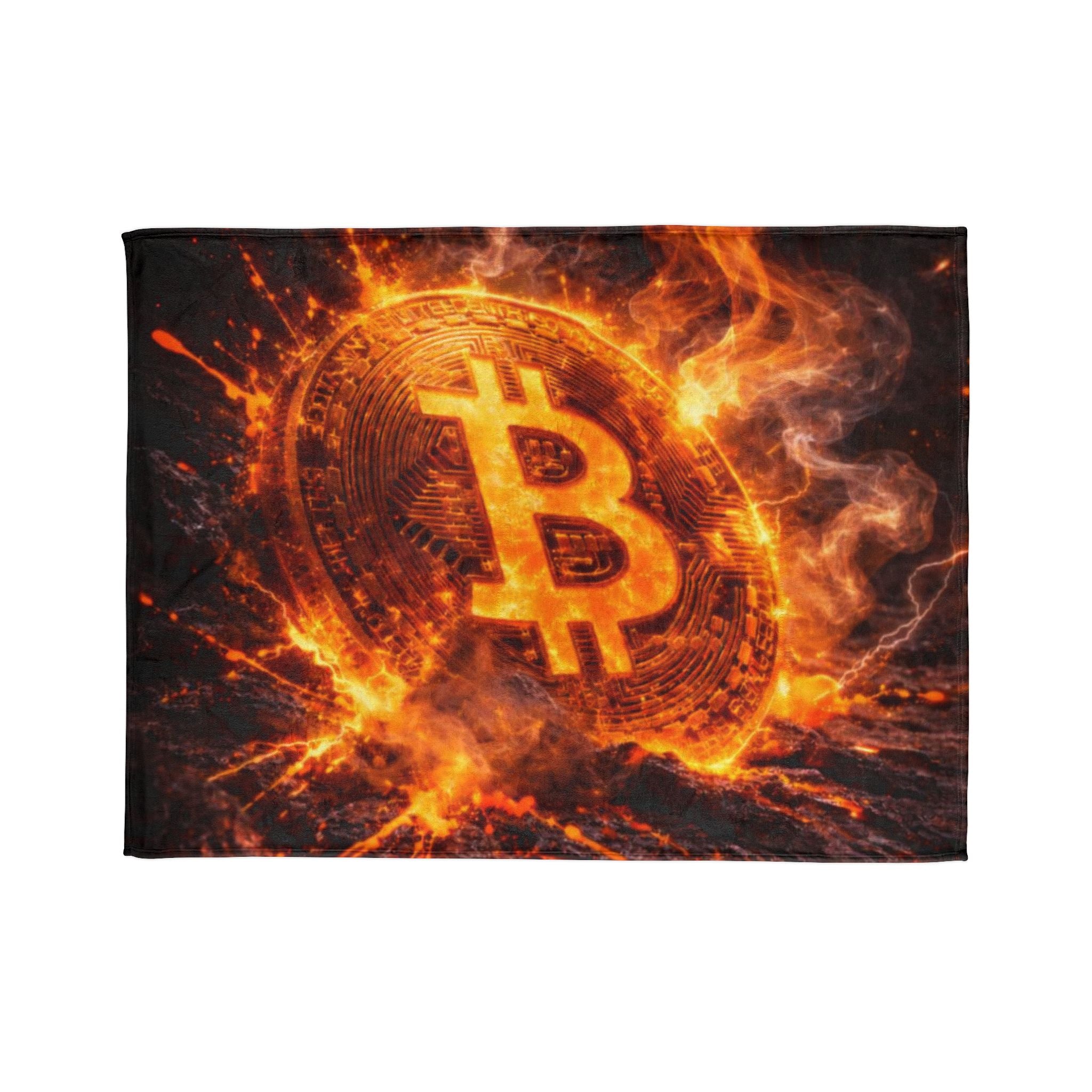 Flaming Bitcoin Soft Polyester Blanket