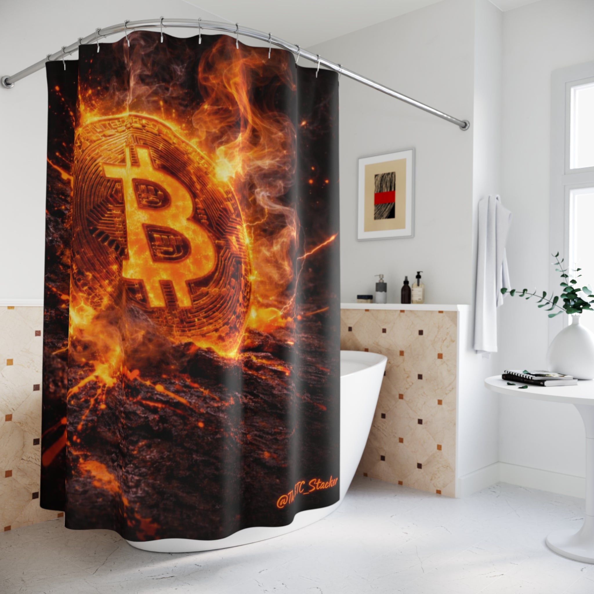 Flaming Bitcoin Abstract Shower Curtains