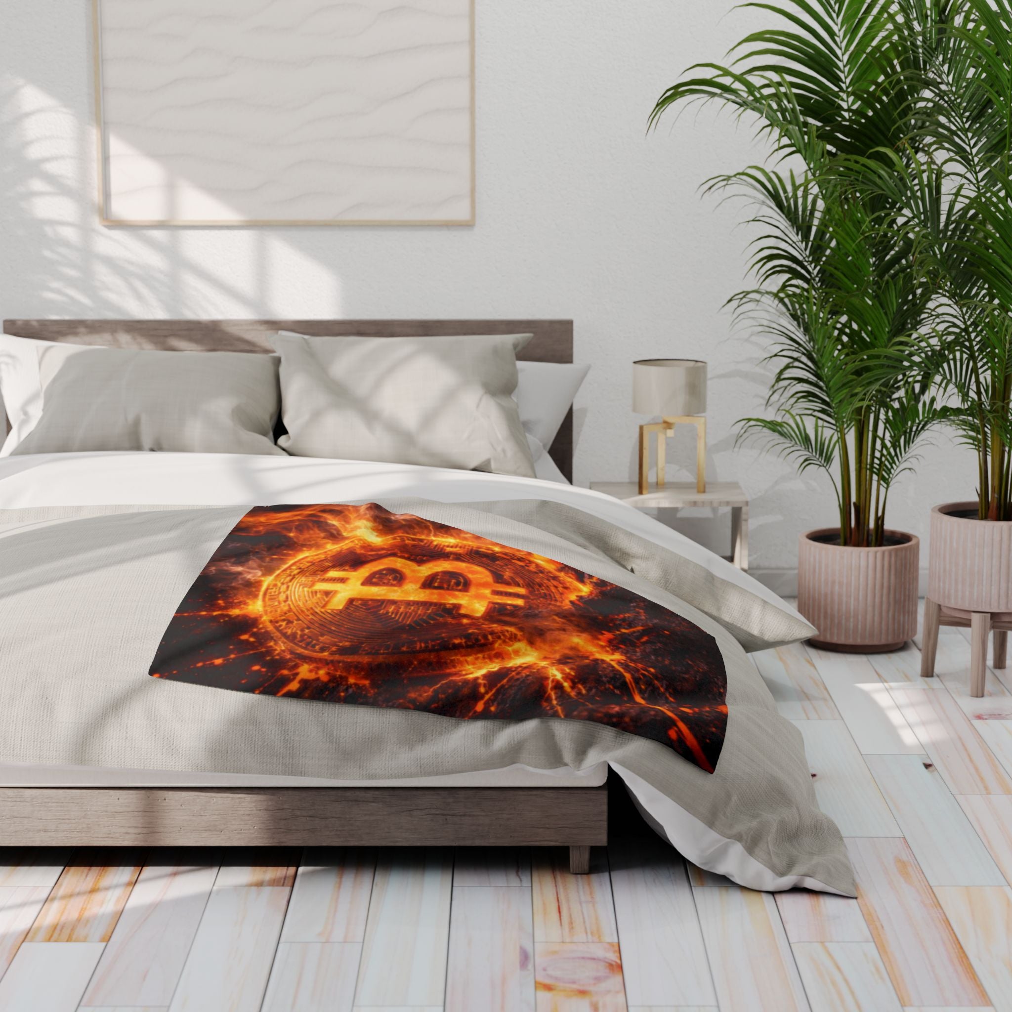 Flaming Bitcoin Arctic Fleece Blanket