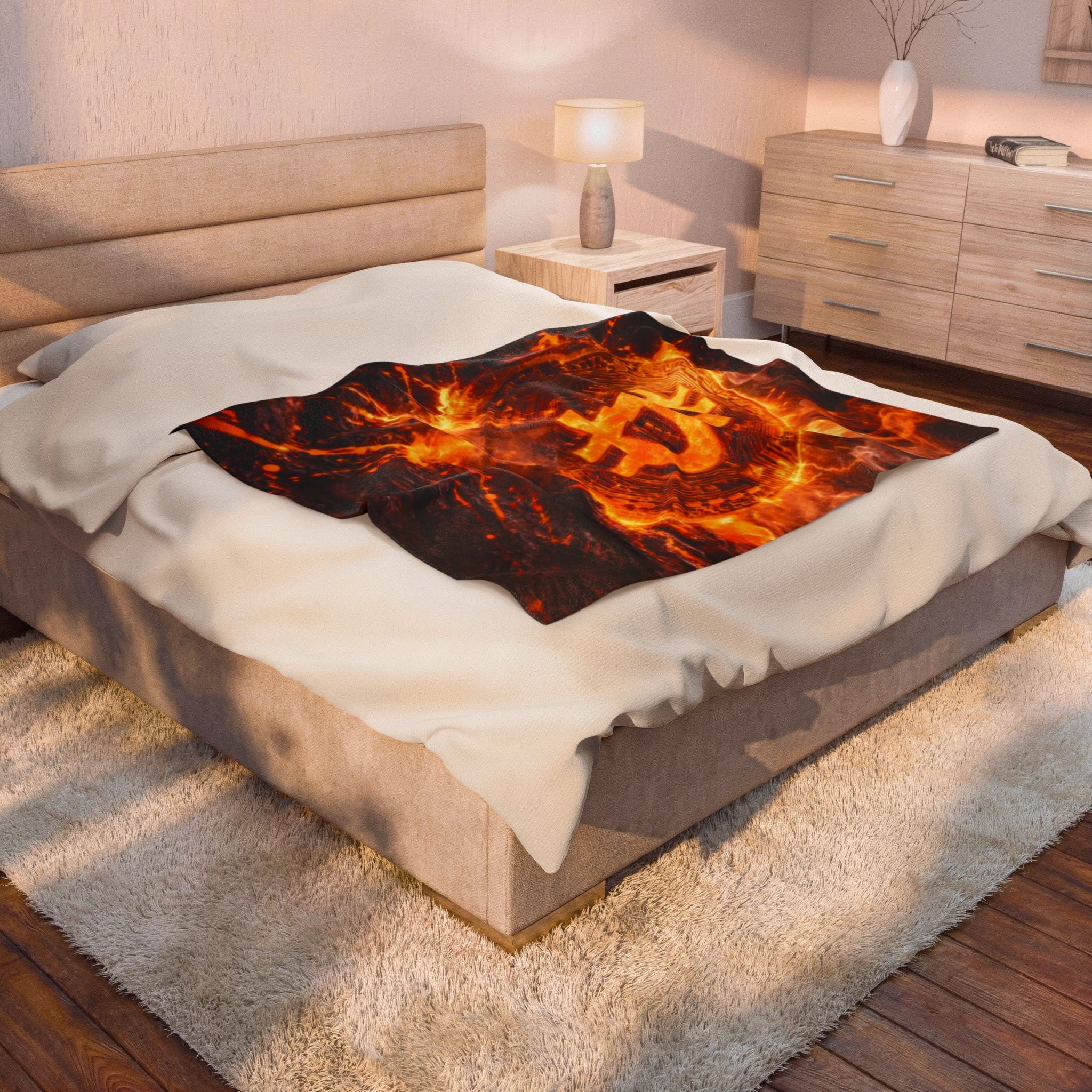 Flaming Bitcoin Velveteen Plush Blanket
