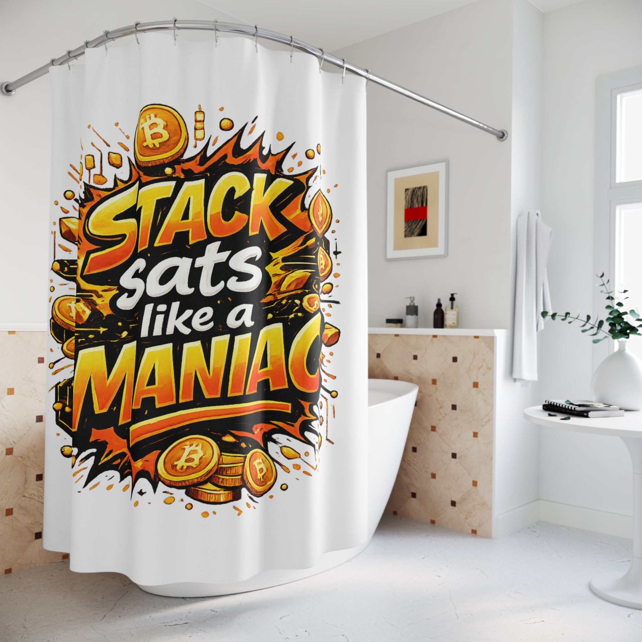 Stack Bitcoin like a Maniac Abstract Shower Curtains