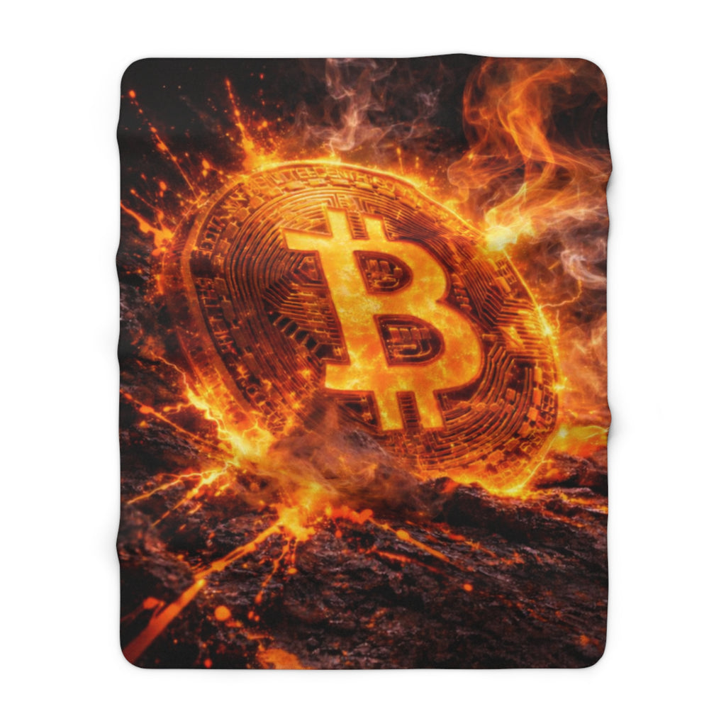 Flaming Bitcoin Sherpa Fleece Blanket