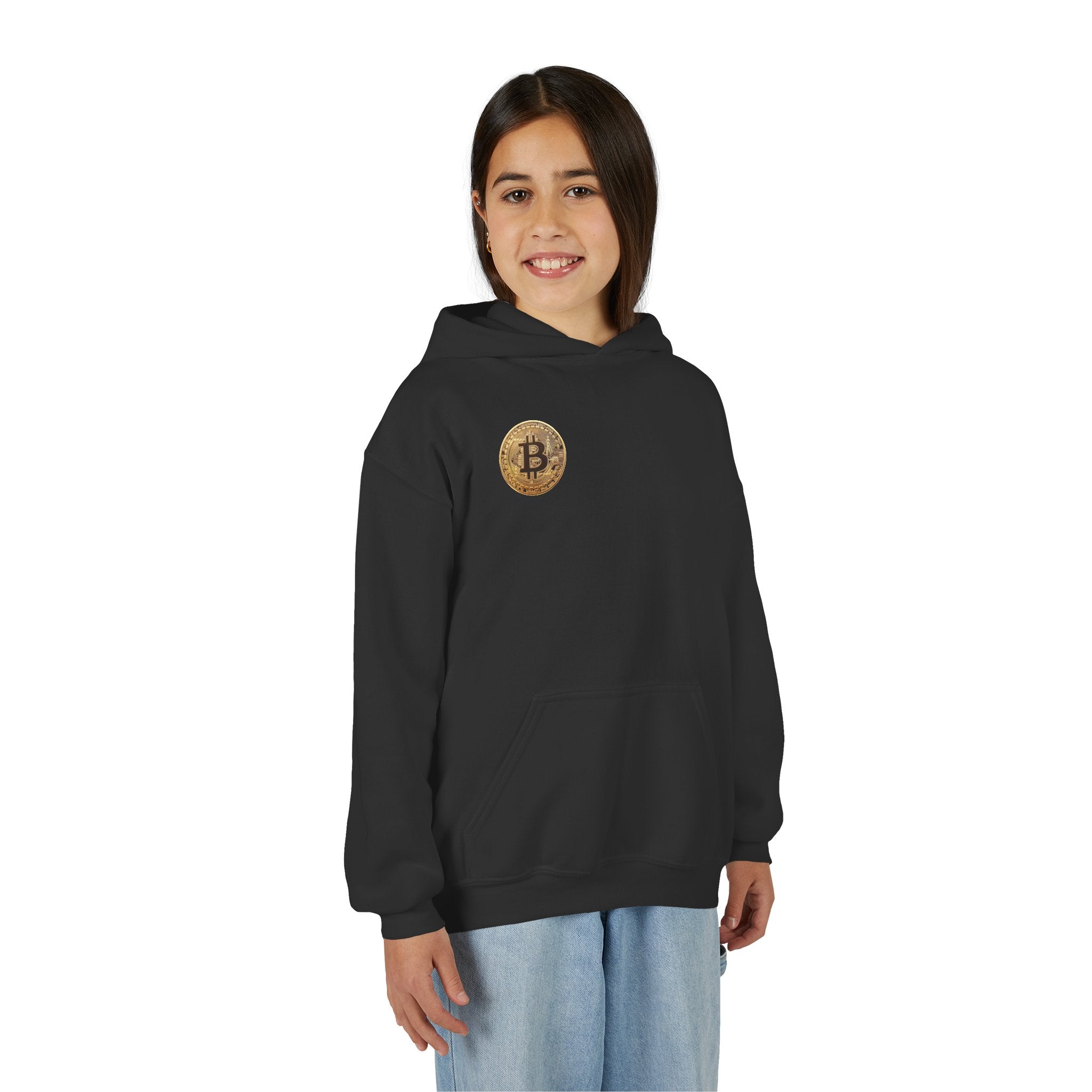 Bitcoin Logo Double Sided Youth Heavy Blend Hooded Sweatshirt
