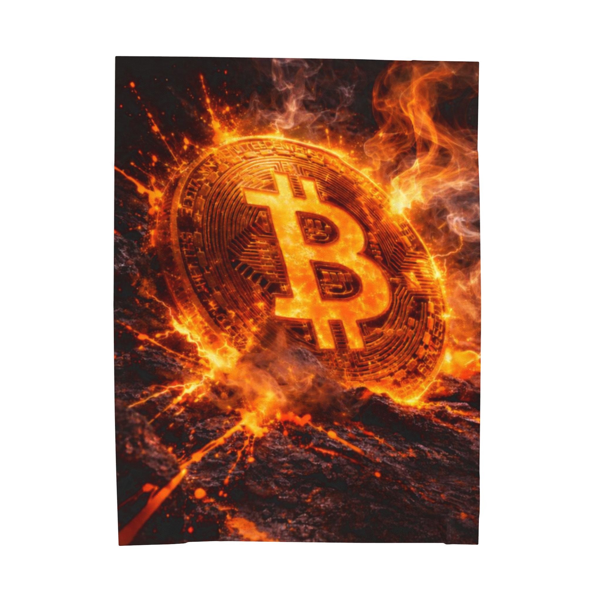 Flaming Bitcoin Velveteen Plush Blanket