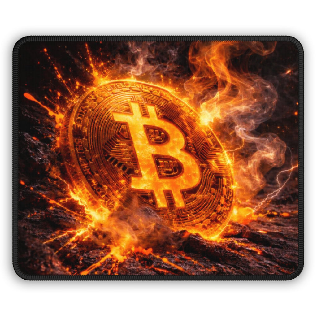 Flaming Bitcoin Gaming Mouse Pad