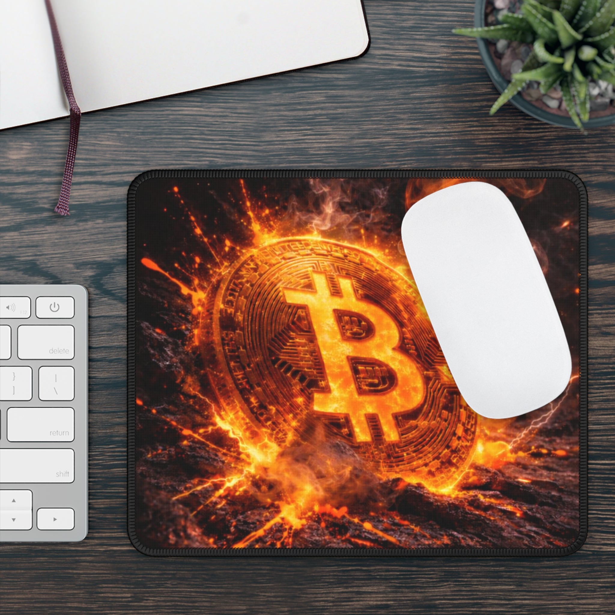 Flaming Bitcoin Gaming Mouse Pad