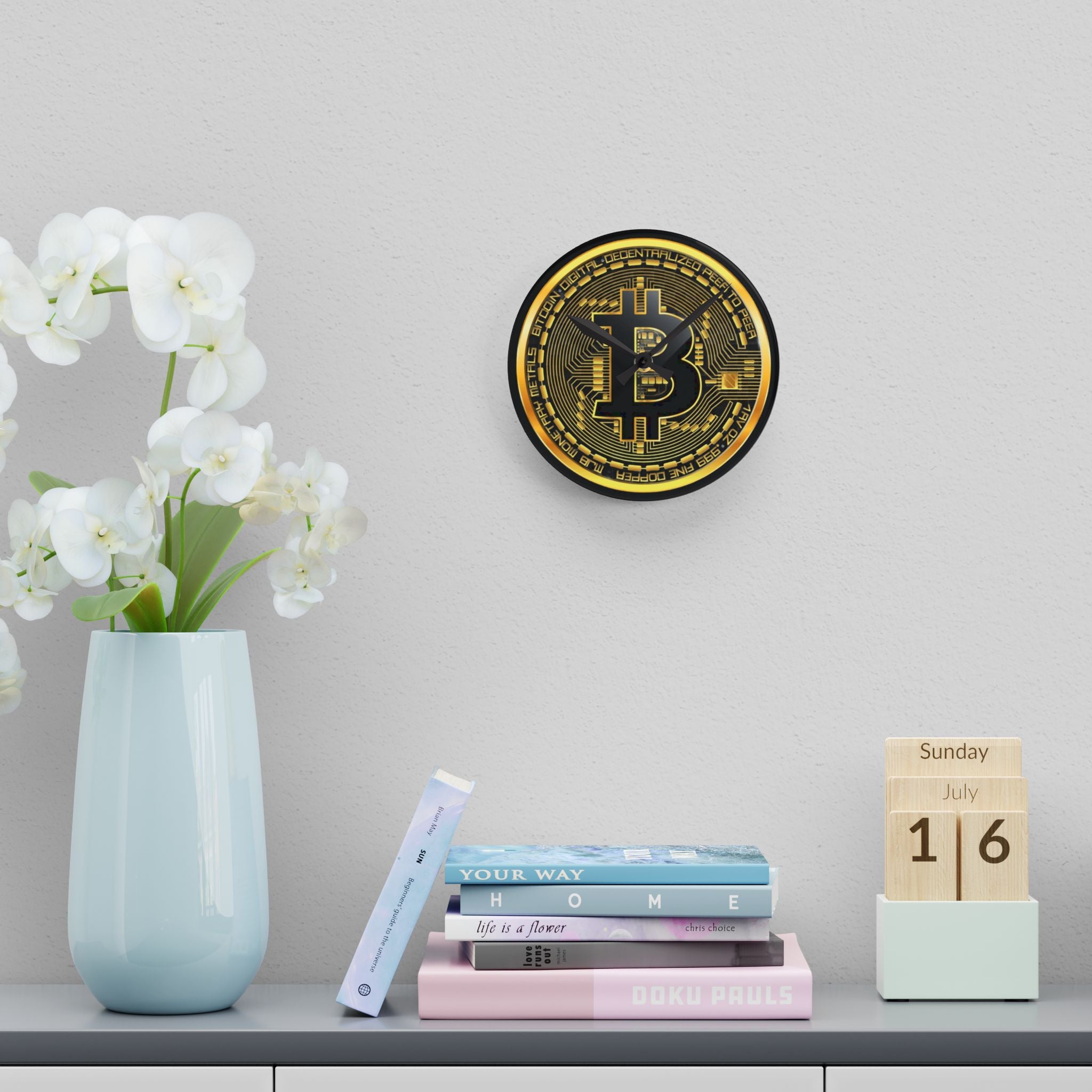 Bitcoin Black Background Acrylic Wall Clock