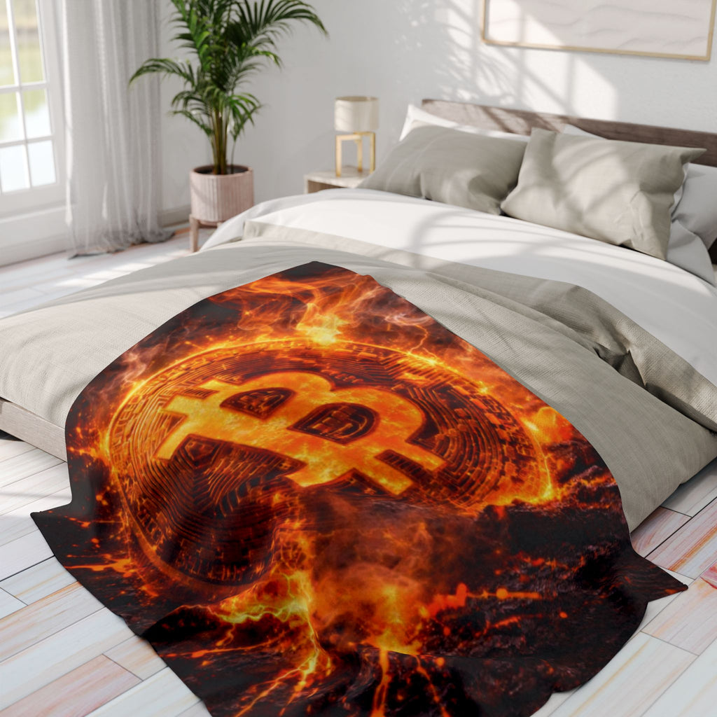Flaming Bitcoin Arctic Fleece Blanket