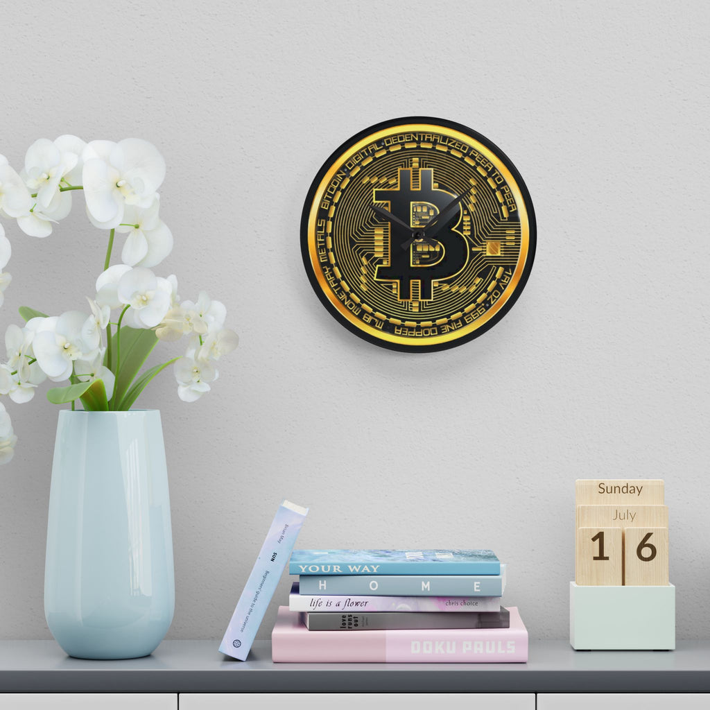 Bitcoin Black Background Acrylic Wall Clock