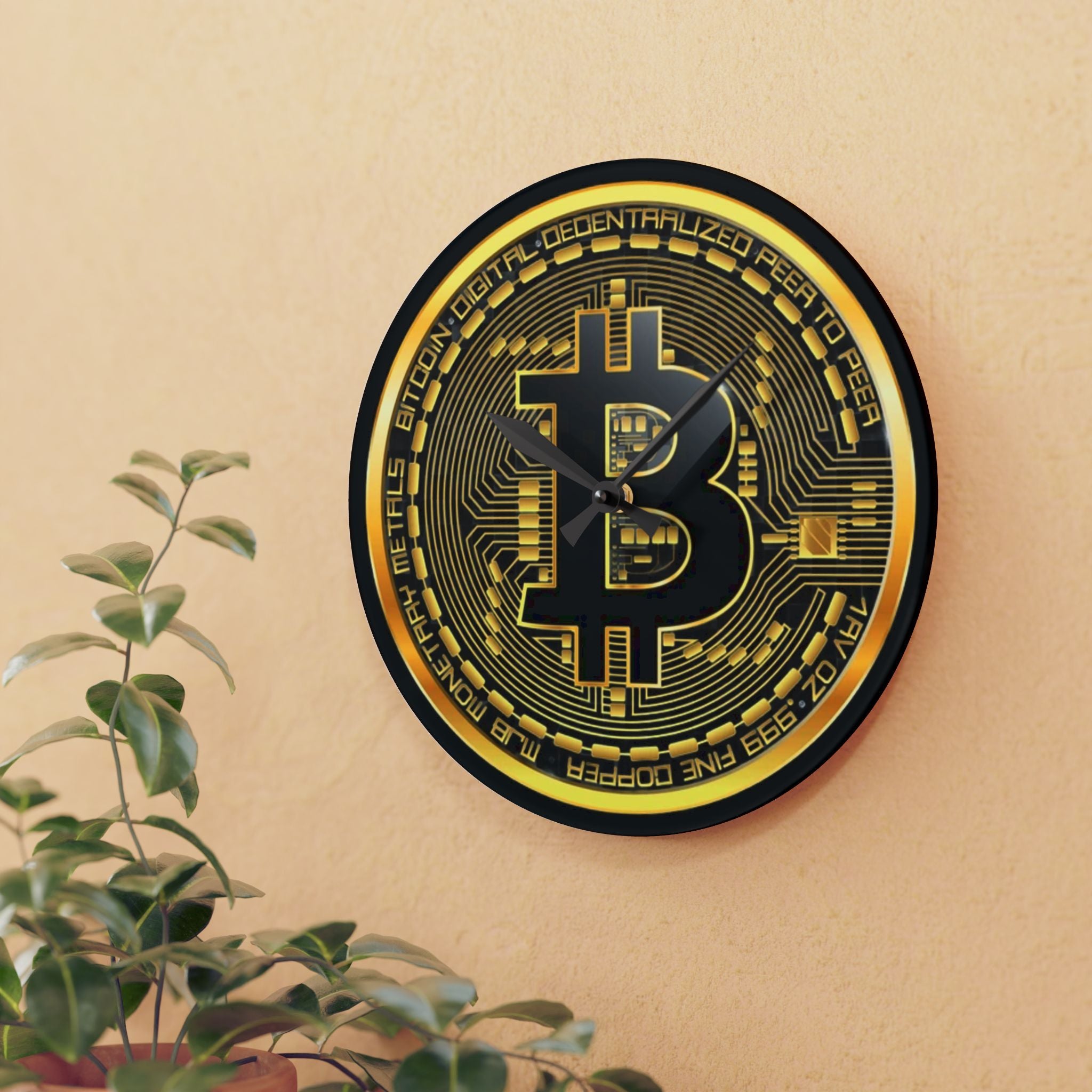 Bitcoin Black Background Acrylic Wall Clock