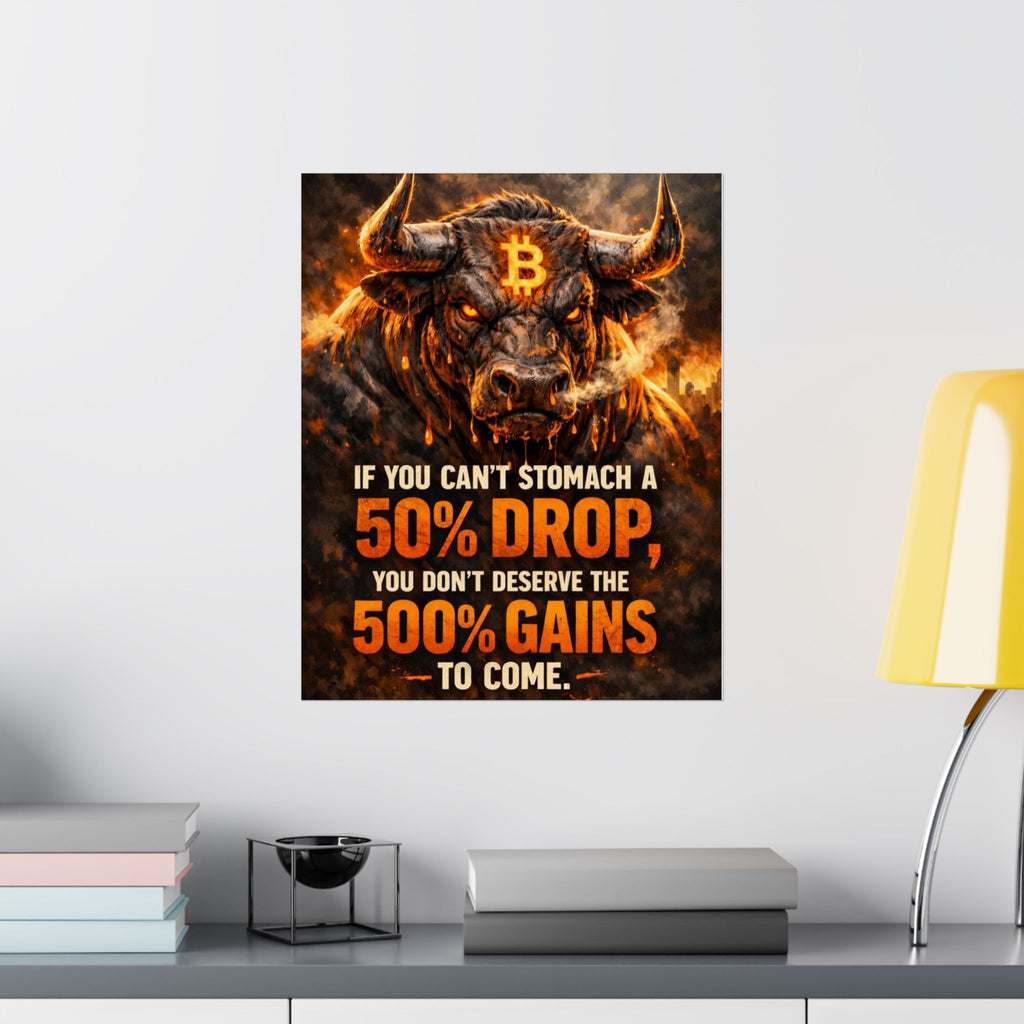 Bitcoin Bull Gains Matte Vertical Posters