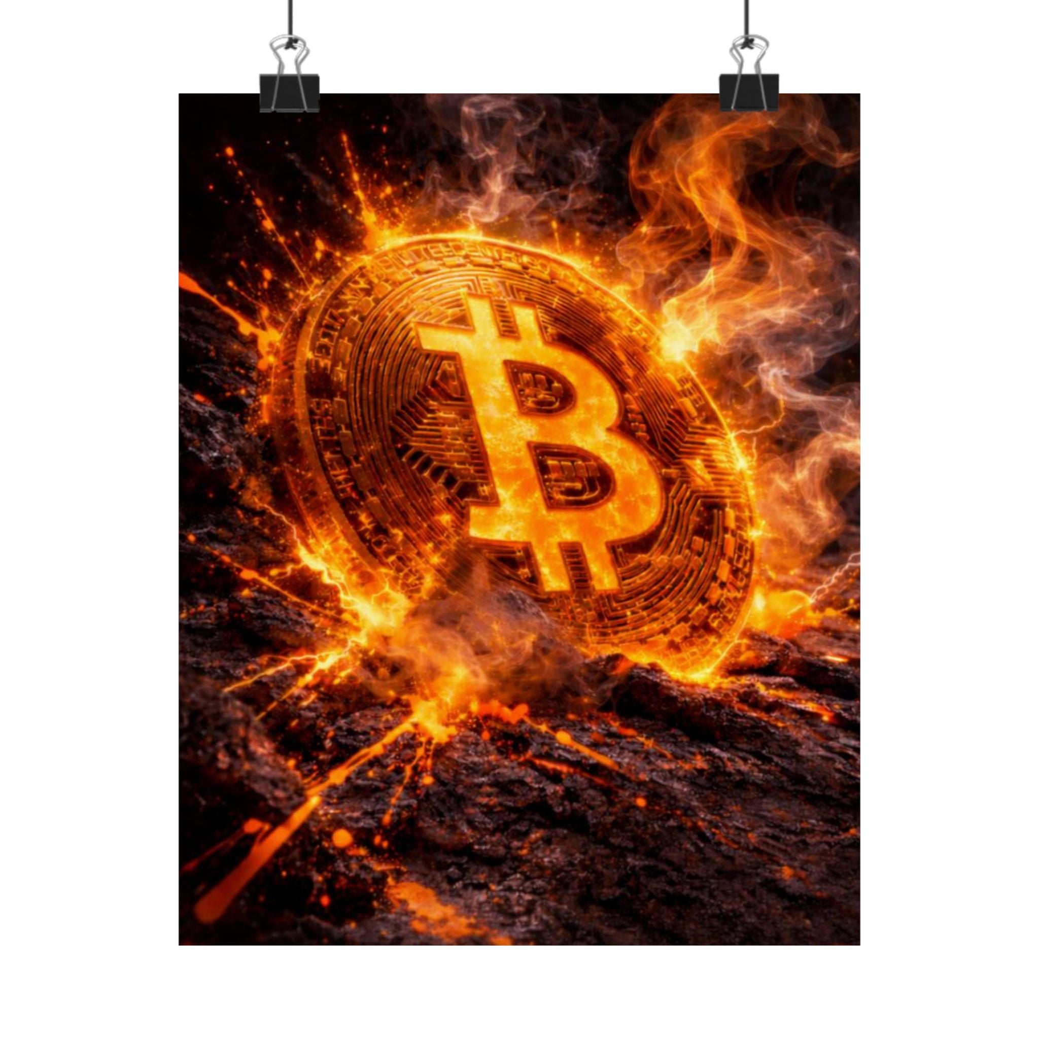 Flaming Bitcoin Matte Vertical Posters