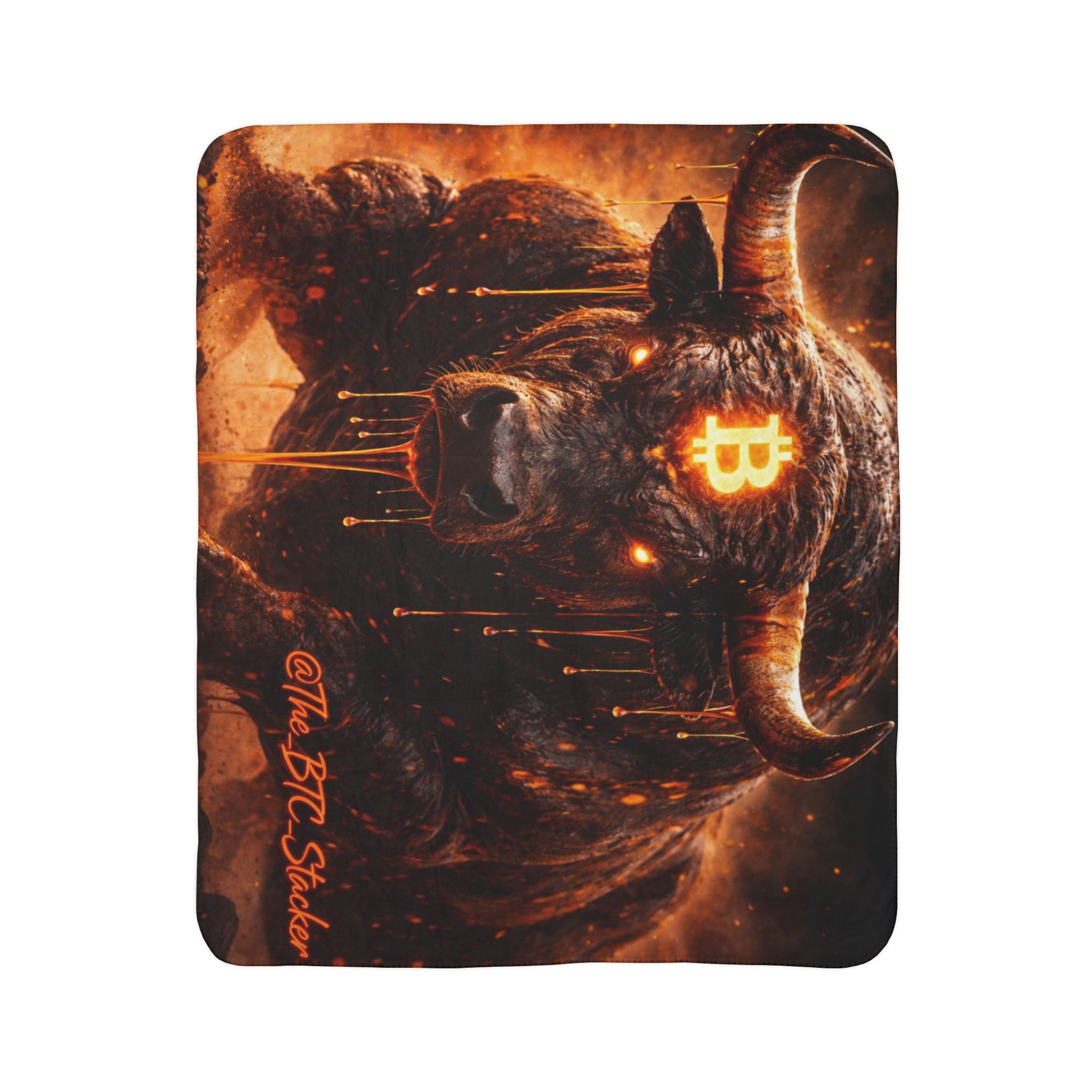 Bitcoin Bull Orange Eyes Fleece Sherpa Blanket