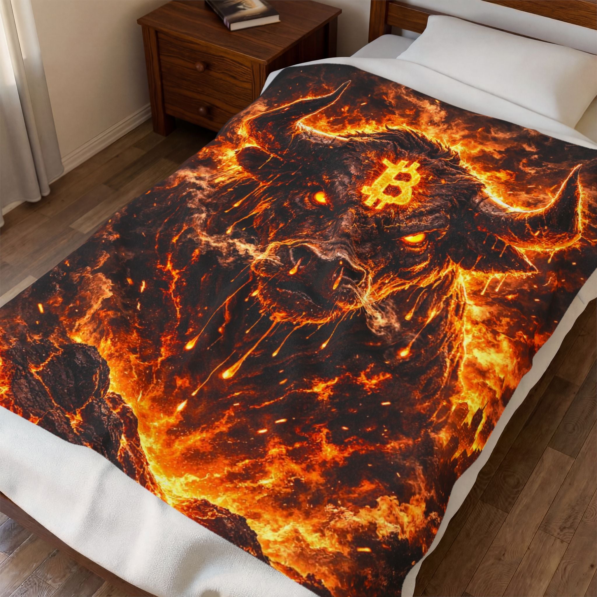 Bitcoin Bull Full Art Velveteen Plush Blanket